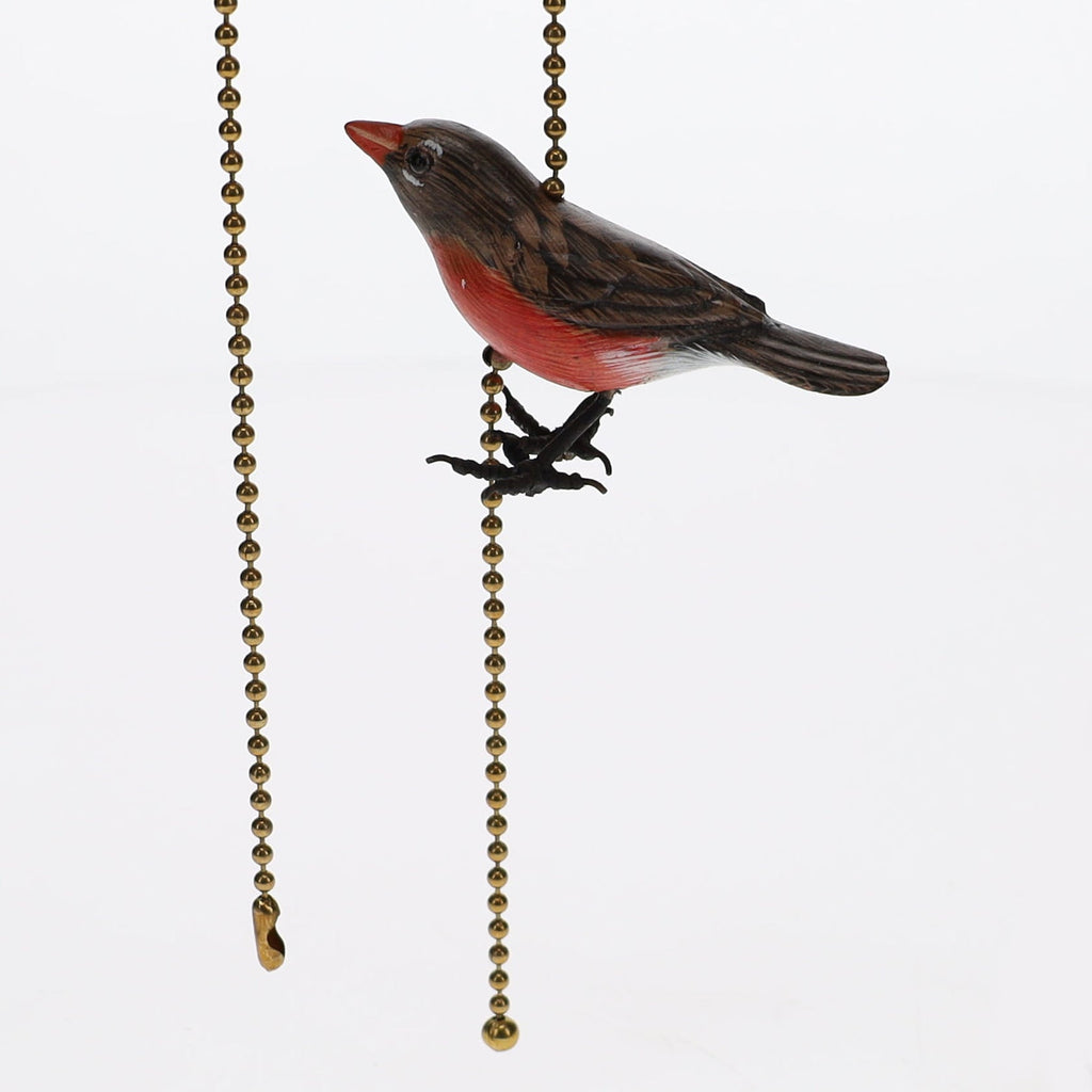 18" Length Brass Plated Pull Chain Brown & Orange Wooden Bird (15021)