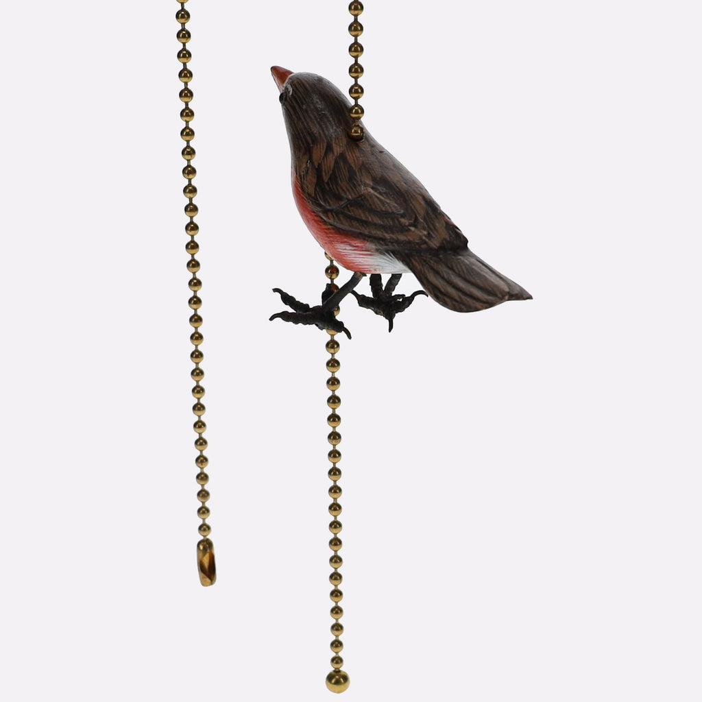 18" Length Brass Plated Pull Chain Brown & Orange Wooden Bird (15021)