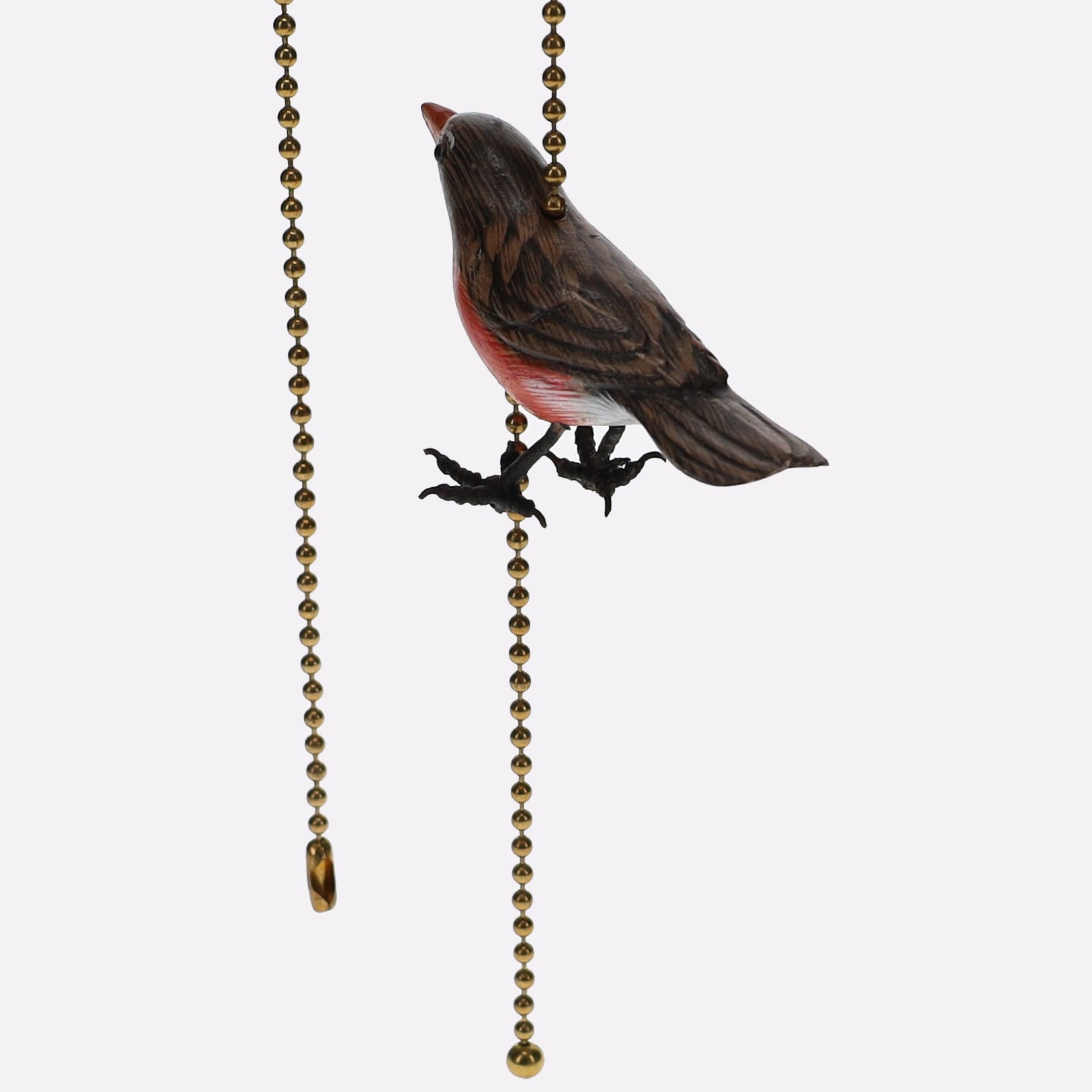 18" Length Brass Plated Pull Chain Brown & Orange Wooden Bird (15021)