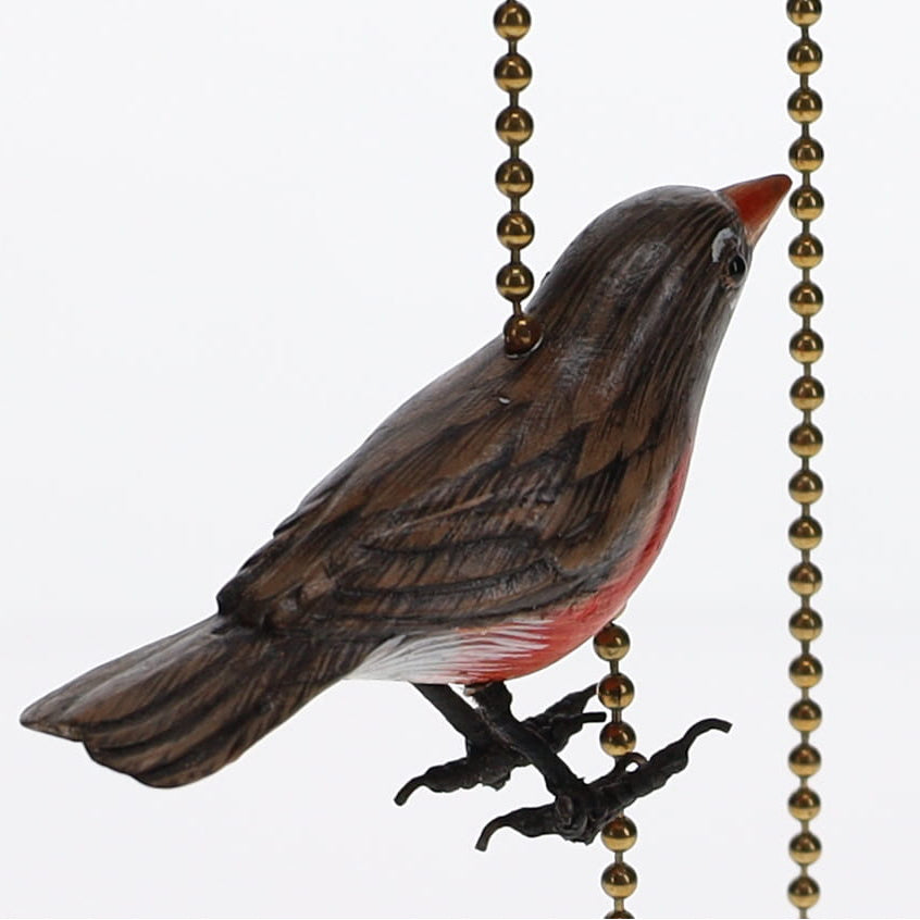 18" Length Brass Plated Pull Chain Brown & Orange Wooden Bird (15021)