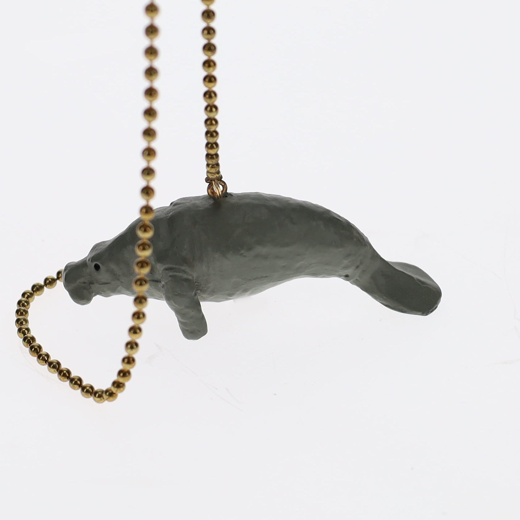 20" Length Brass Pull Chain Grey Ceramic Manatee (15022)