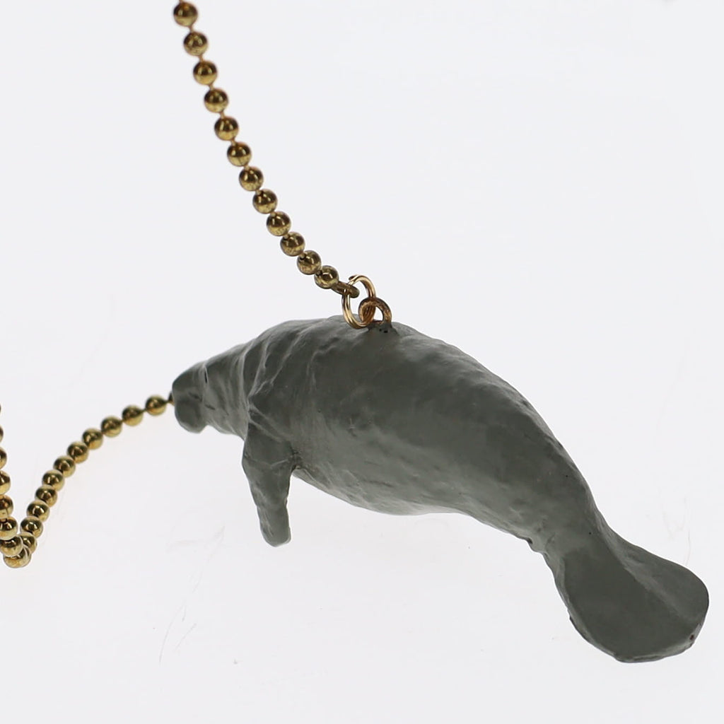 20" Length Brass Pull Chain Grey Ceramic Manatee (15022)