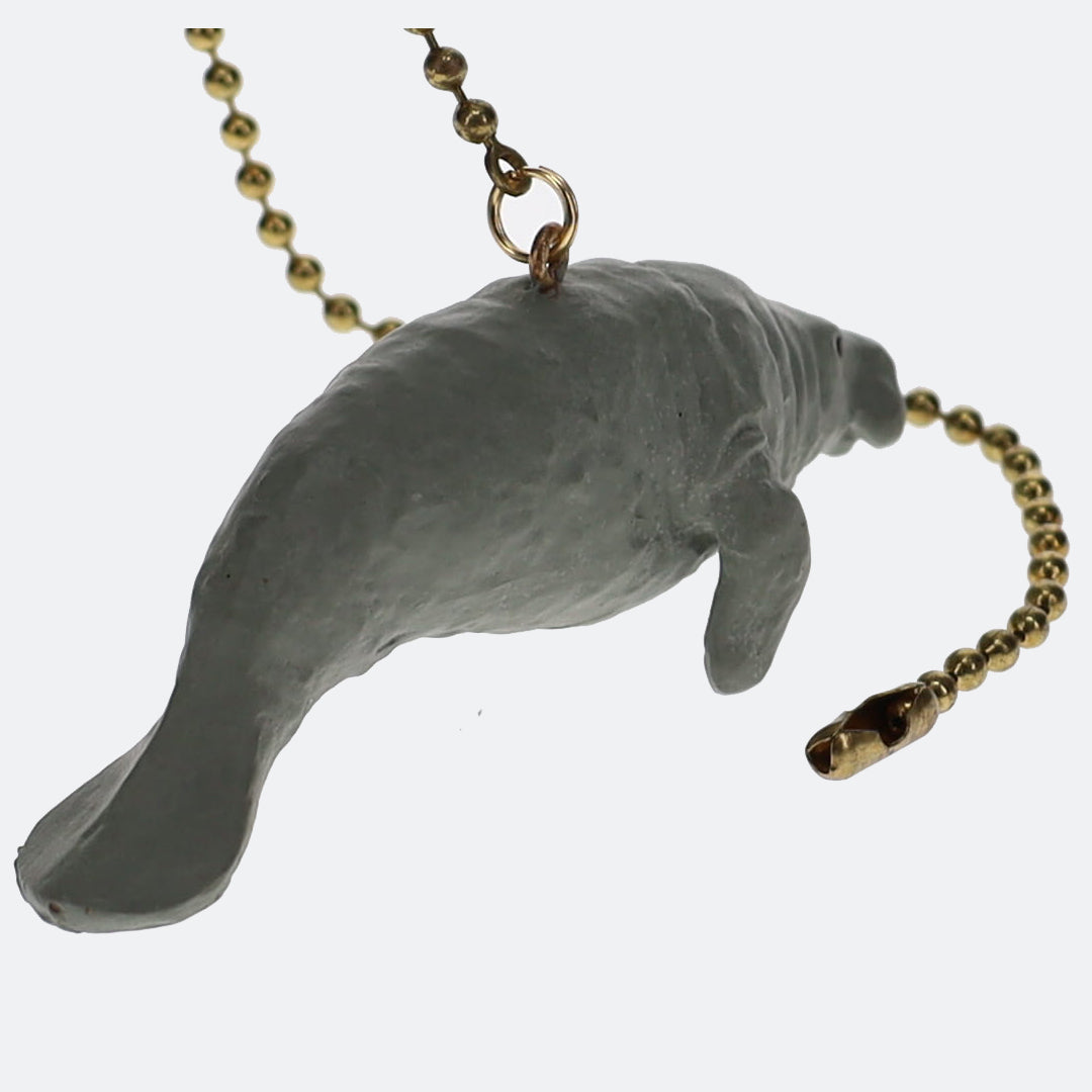 20" Length Brass Pull Chain Grey Ceramic Manatee (15022)