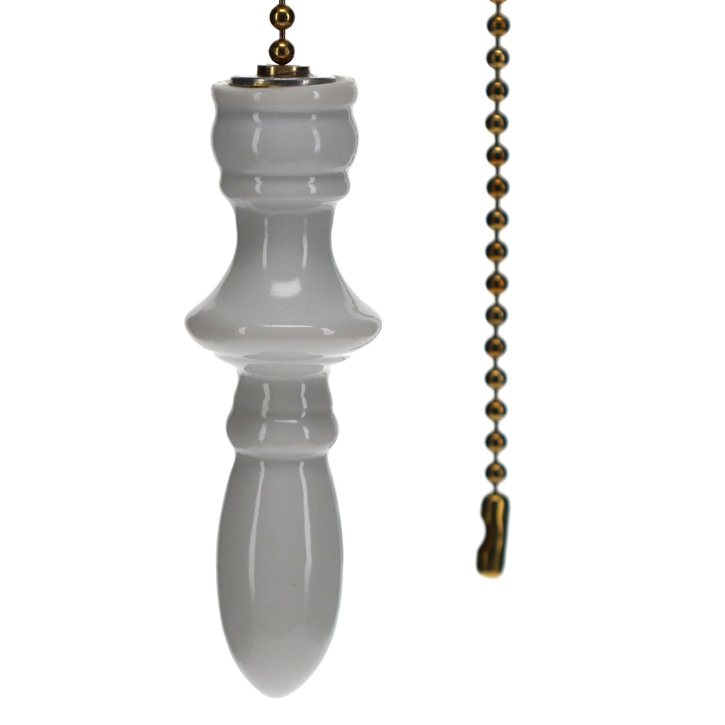 21" Length Brass Pull Chain White Chess Bishop (15027)