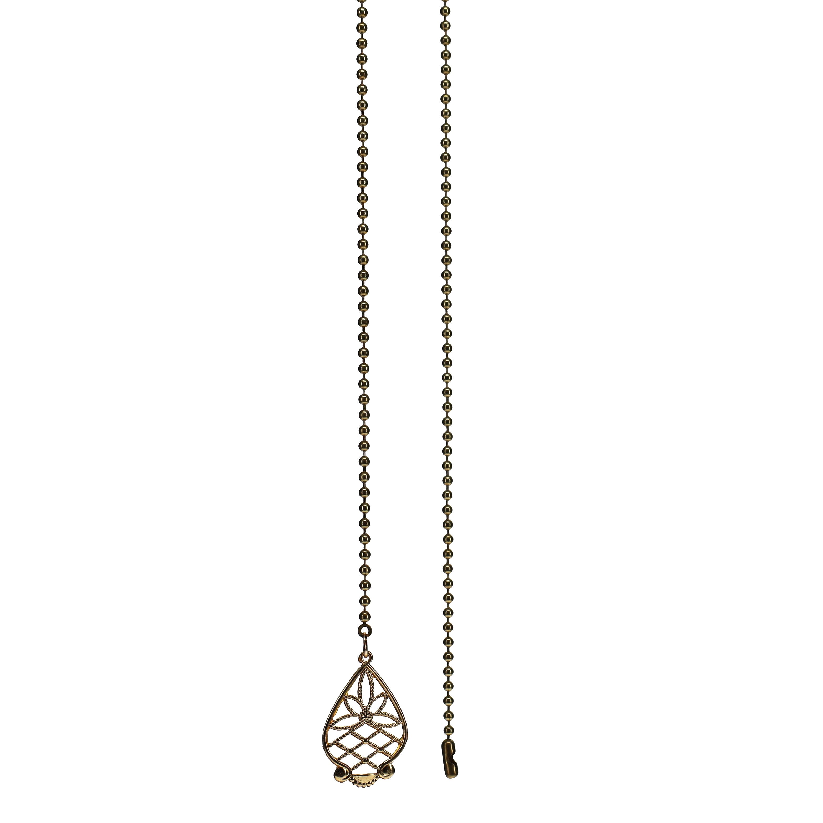 20" Length Brass Pull Chain Filigree Teardrop Pendant (15028)
