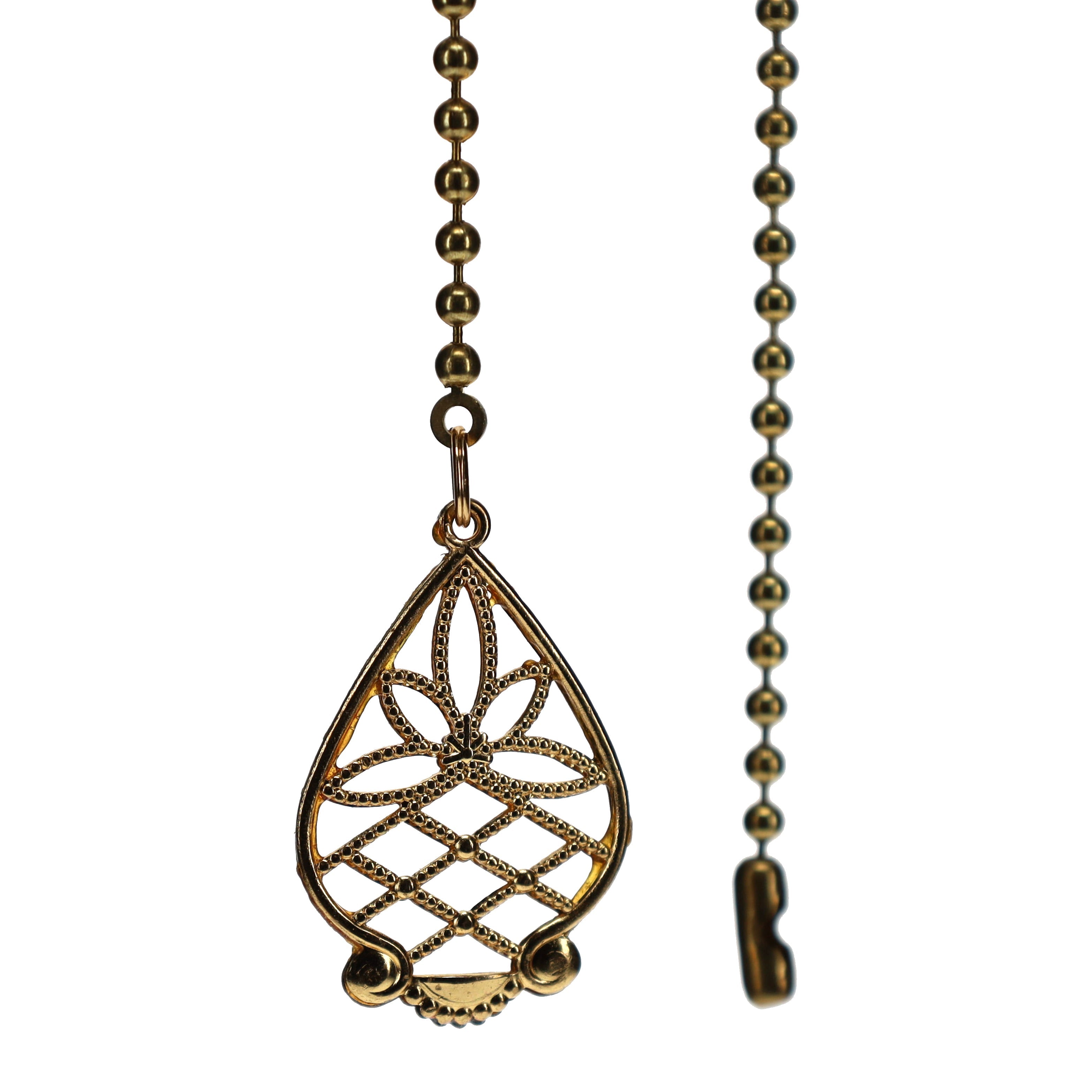 20" Length Brass Pull Chain Filigree Teardrop Pendant (15028)