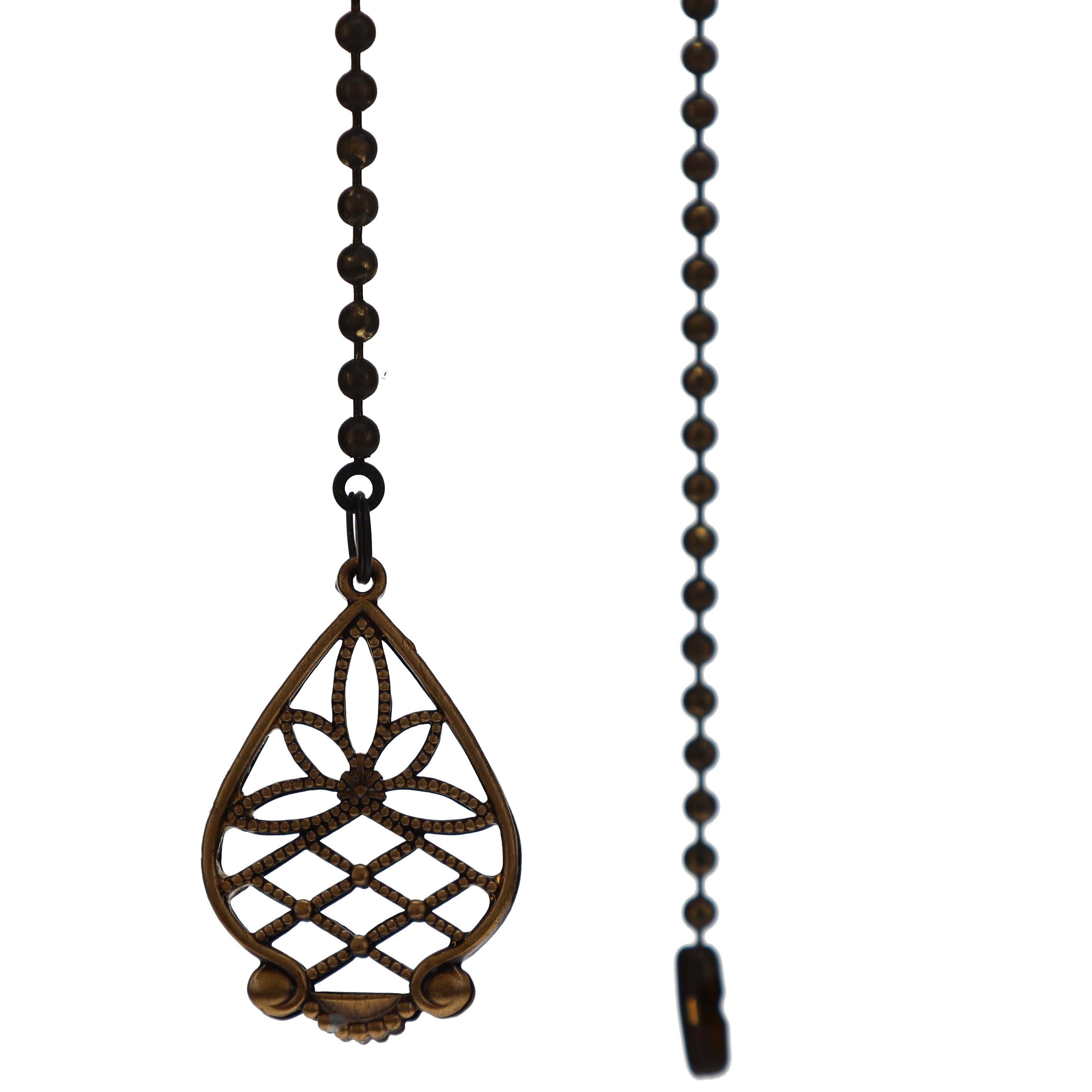 20" Length Brass Pull Chain Filigree Teardrop Pendant Rustic Bronze (15028B)