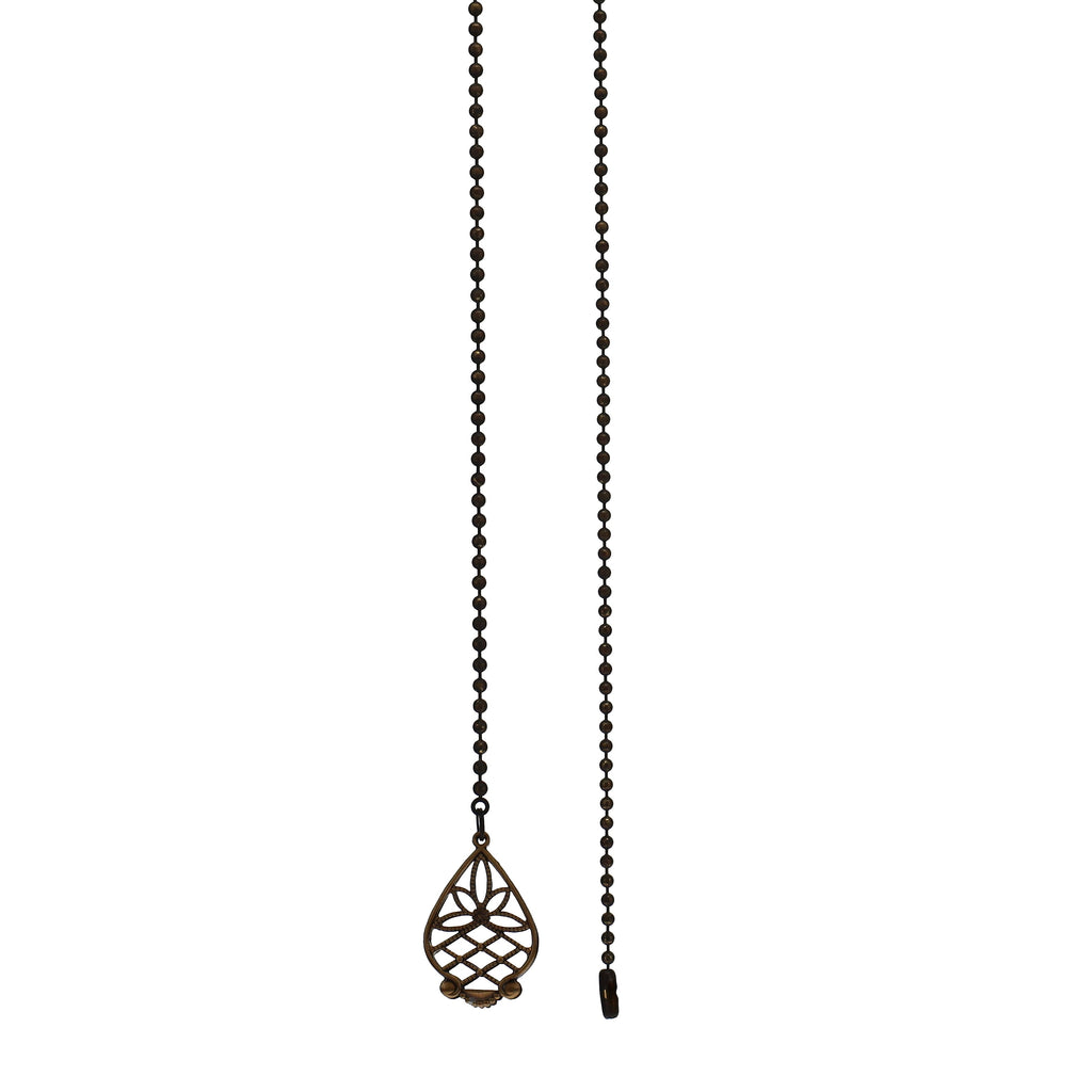 20" Length Brass Pull Chain Filigree Teardrop Pendant Rustic Bronze (15028B)