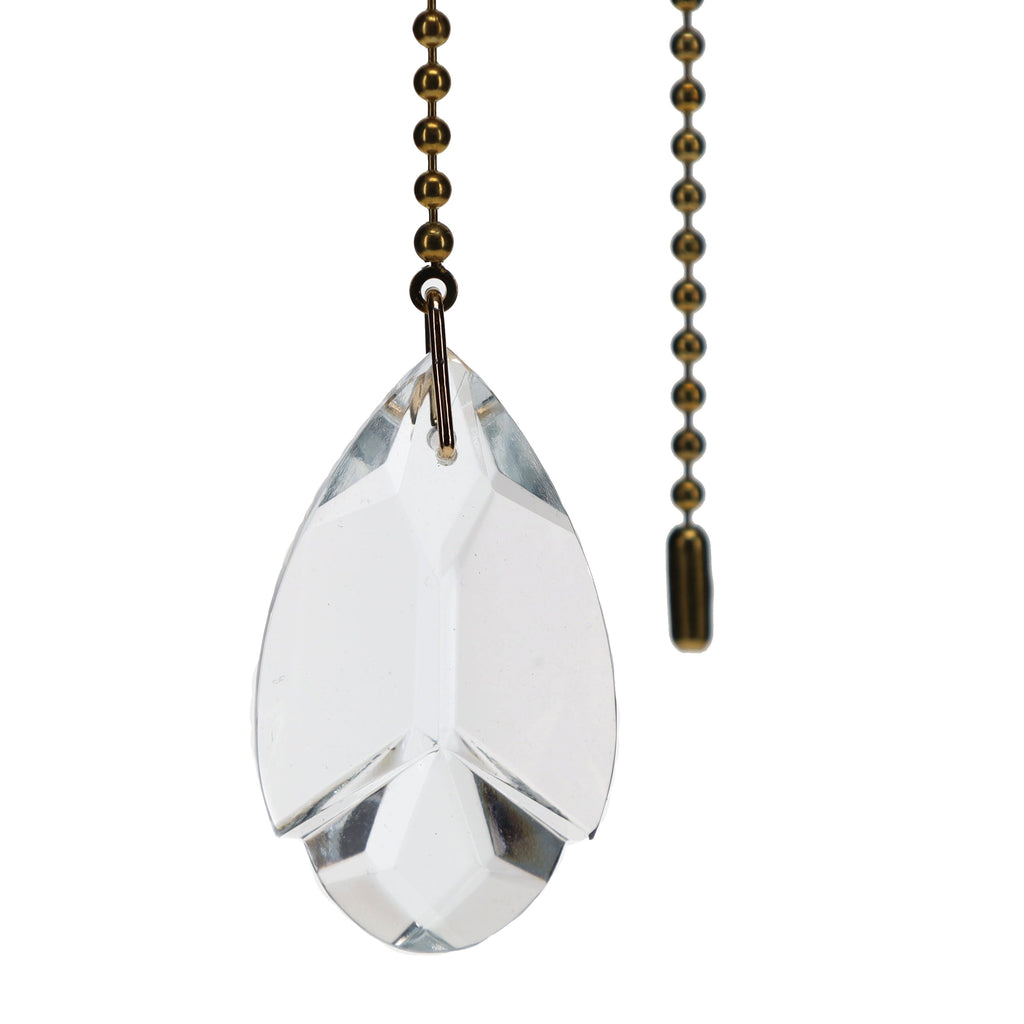 21" Length Brass Pull Chain Clear Glass Teardrop Pendant (15033)