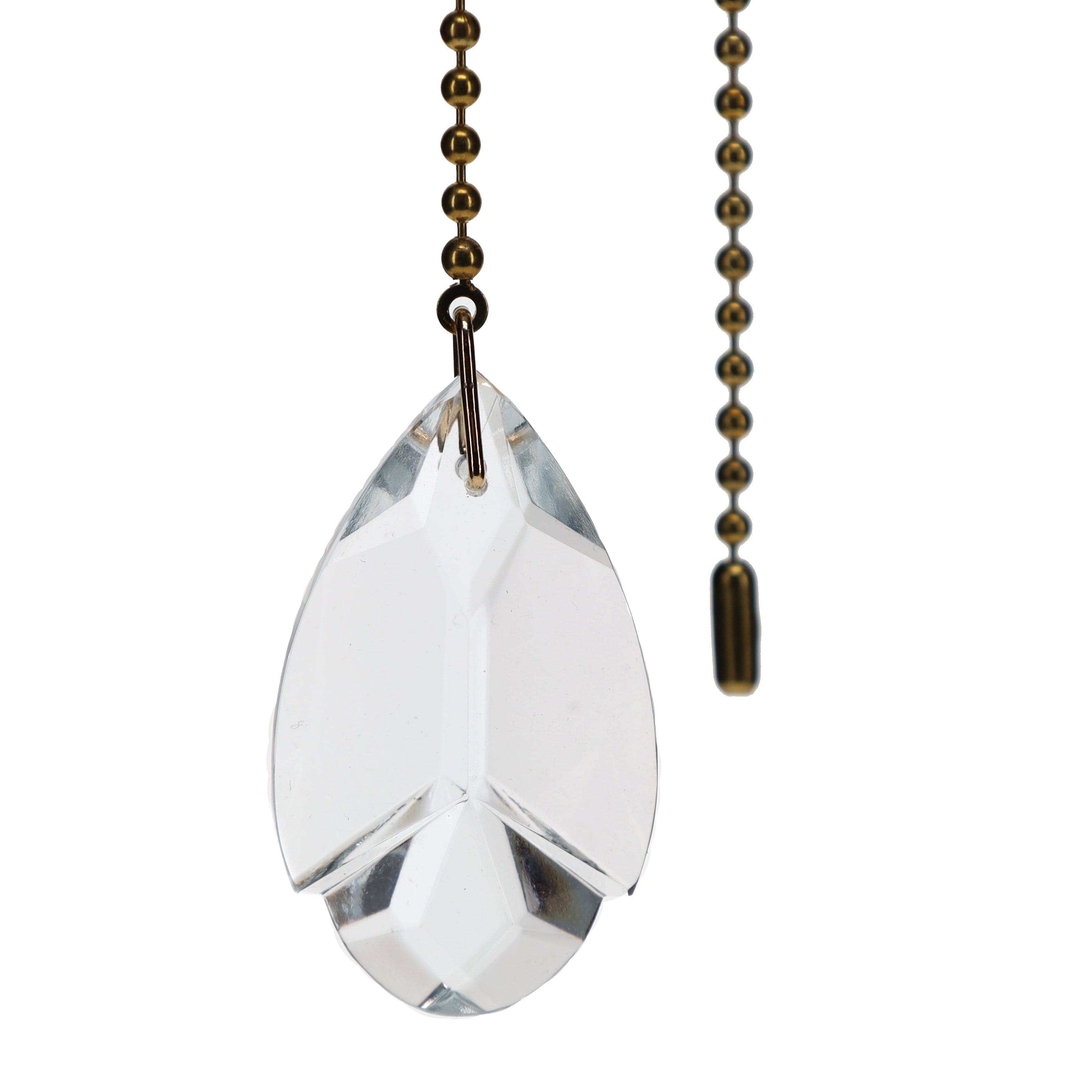 21" Length Brass Pull Chain Clear Glass Teardrop Pendant (15033)