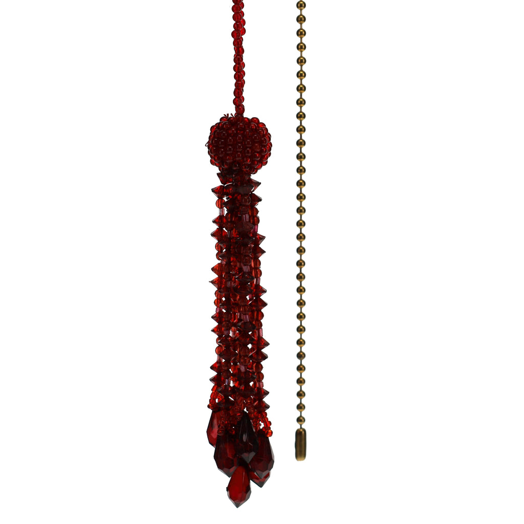 24" Length Brass Pull Chain Red Beaded Tassel (15035)