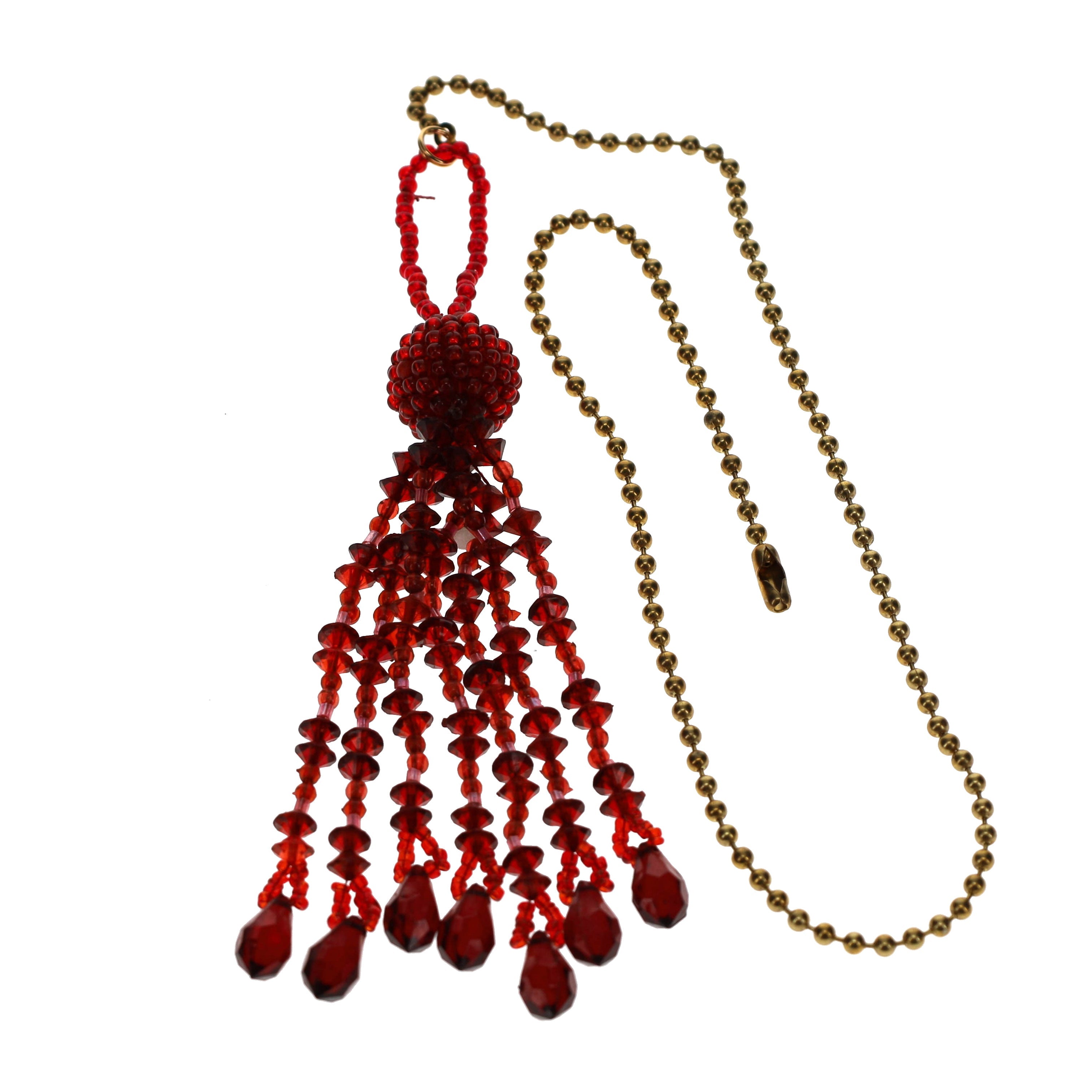 24" Length Brass Pull Chain Red Beaded Tassel (15035)