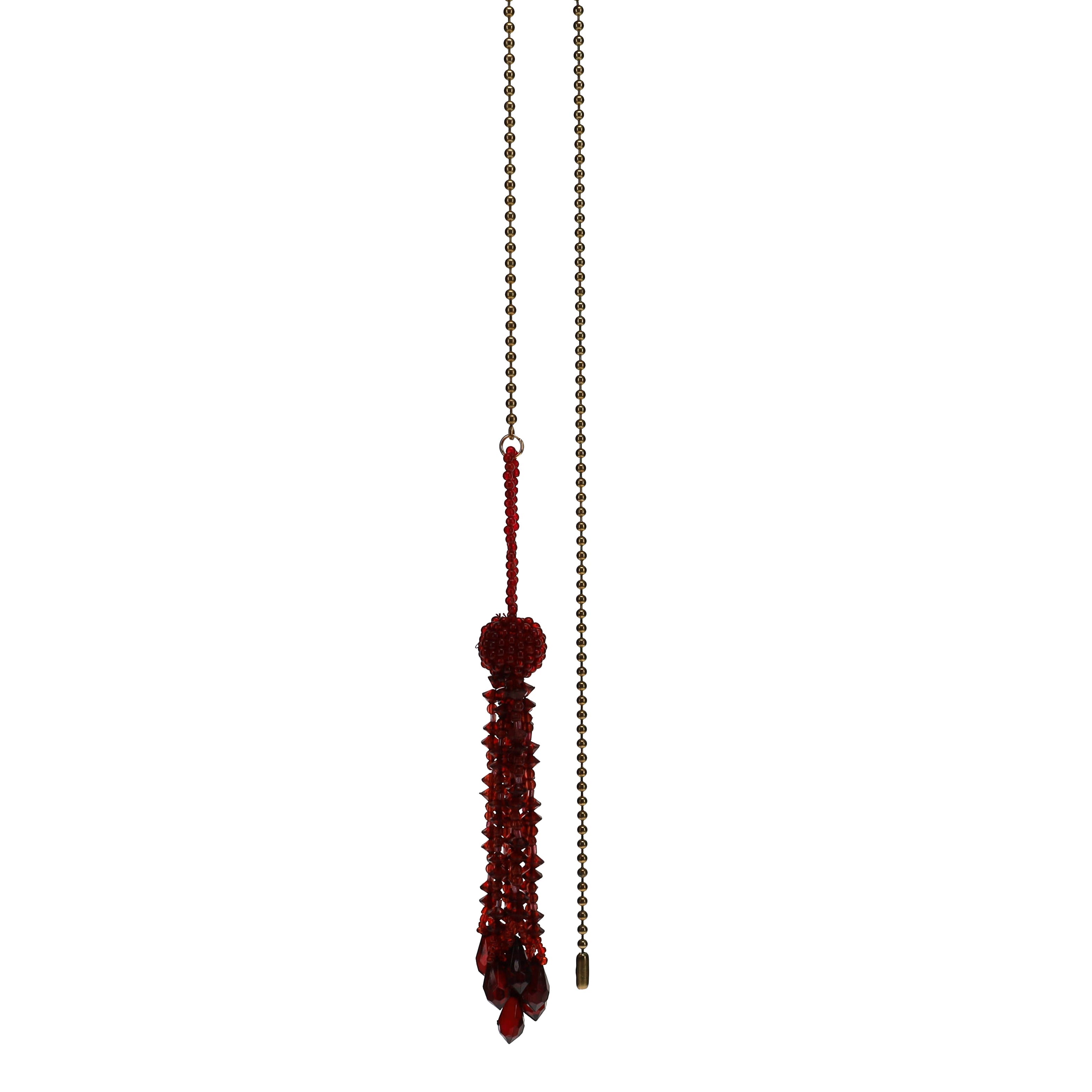 24" Length Brass Pull Chain Red Beaded Tassel (15035)