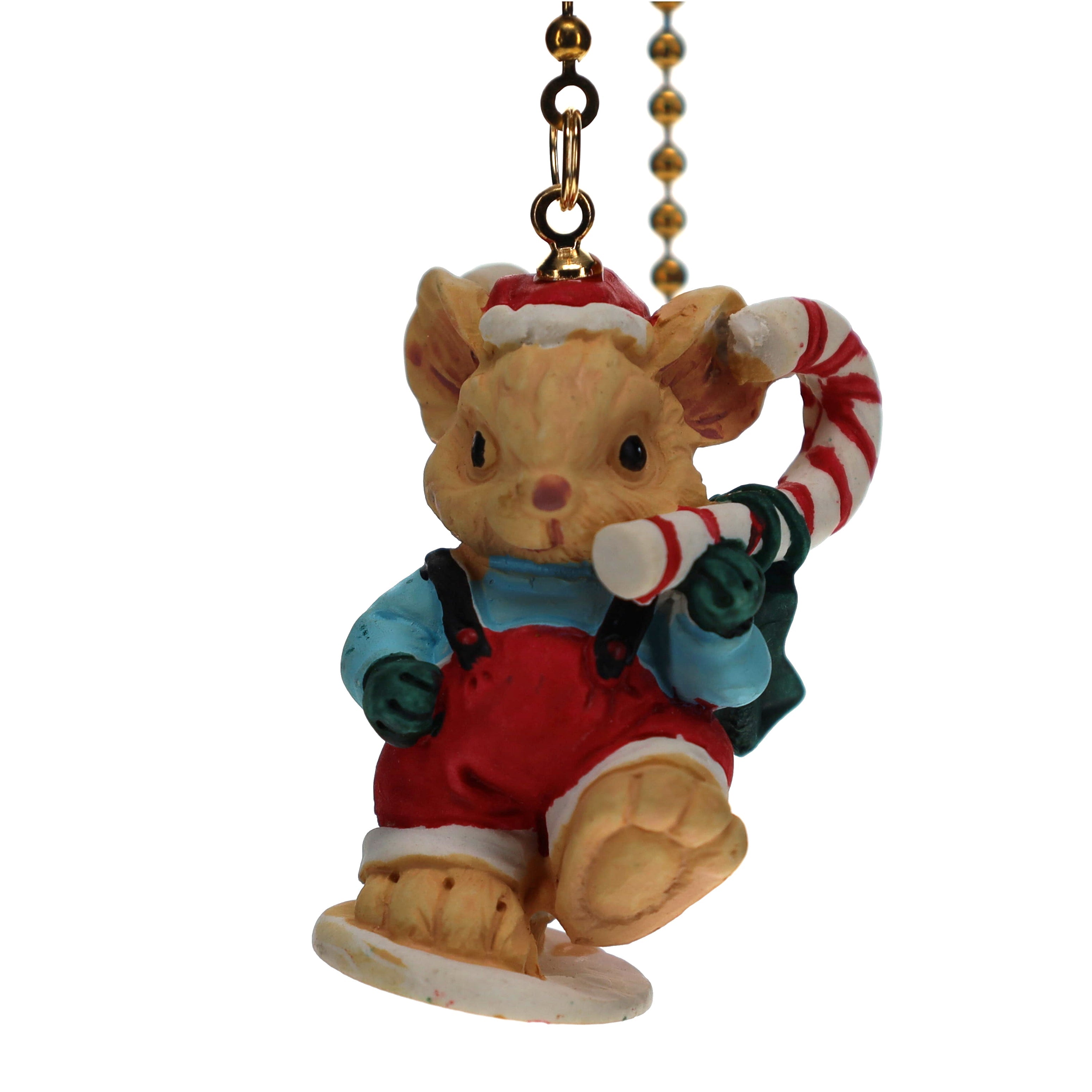 20-1/2" Length Brass Pull Chain Christmas Mouse Candy Cane (15042)