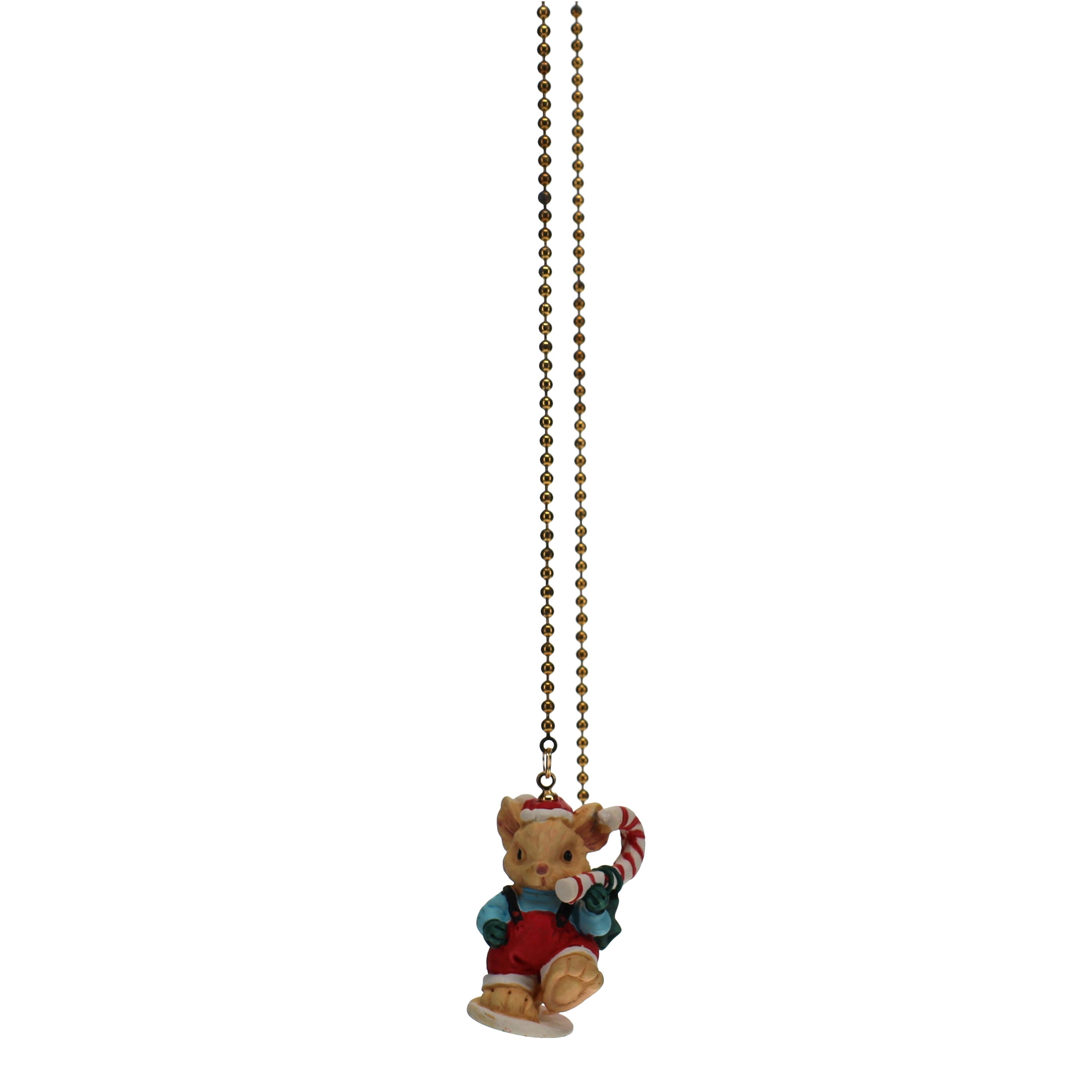 20-1/2" Length Brass Pull Chain Christmas Mouse Candy Cane (15042)