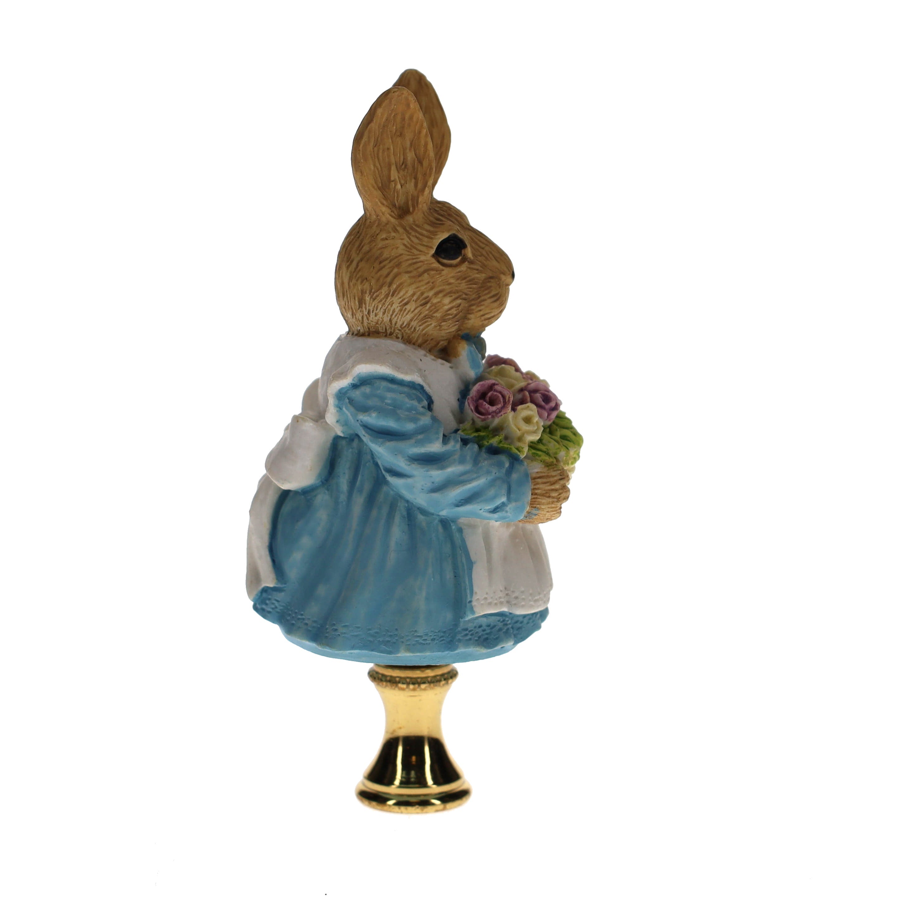 4" Tall Brass Finial Easter Rabbit, Bunny Basket of Eggs, 1/4-27F Tap (15100F)