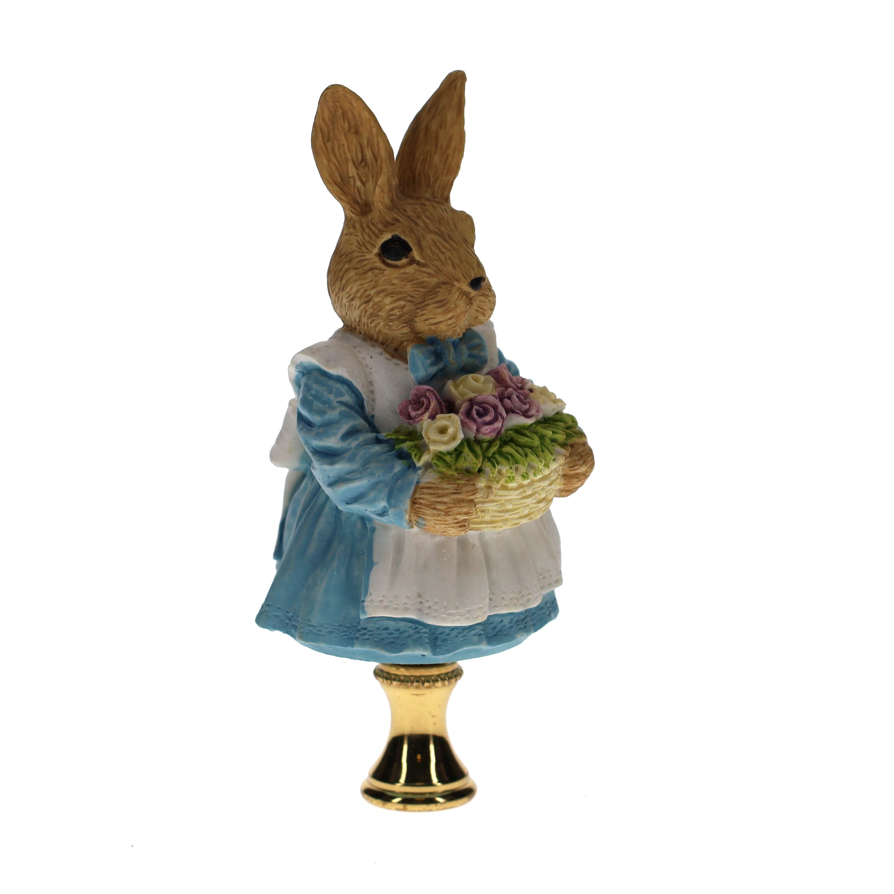 4" Tall Brass Finial Easter Rabbit, Bunny Basket of Eggs, 1/4-27F Tap (15100F)