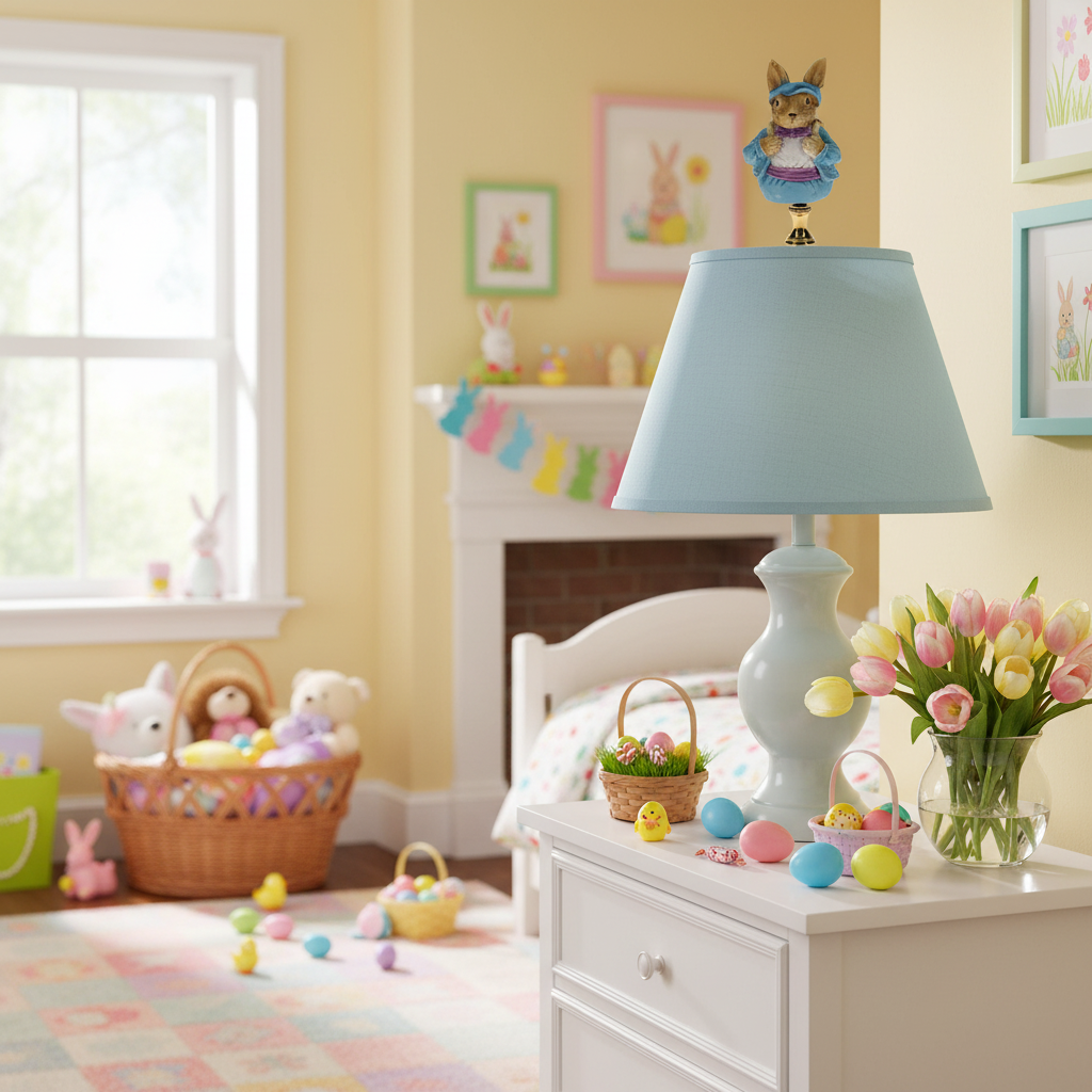 3-3/4" Tall Brass Finial Easter Rabbit, Bunny Backpack of Eggs, 1/4-27F Tap (15100M)
