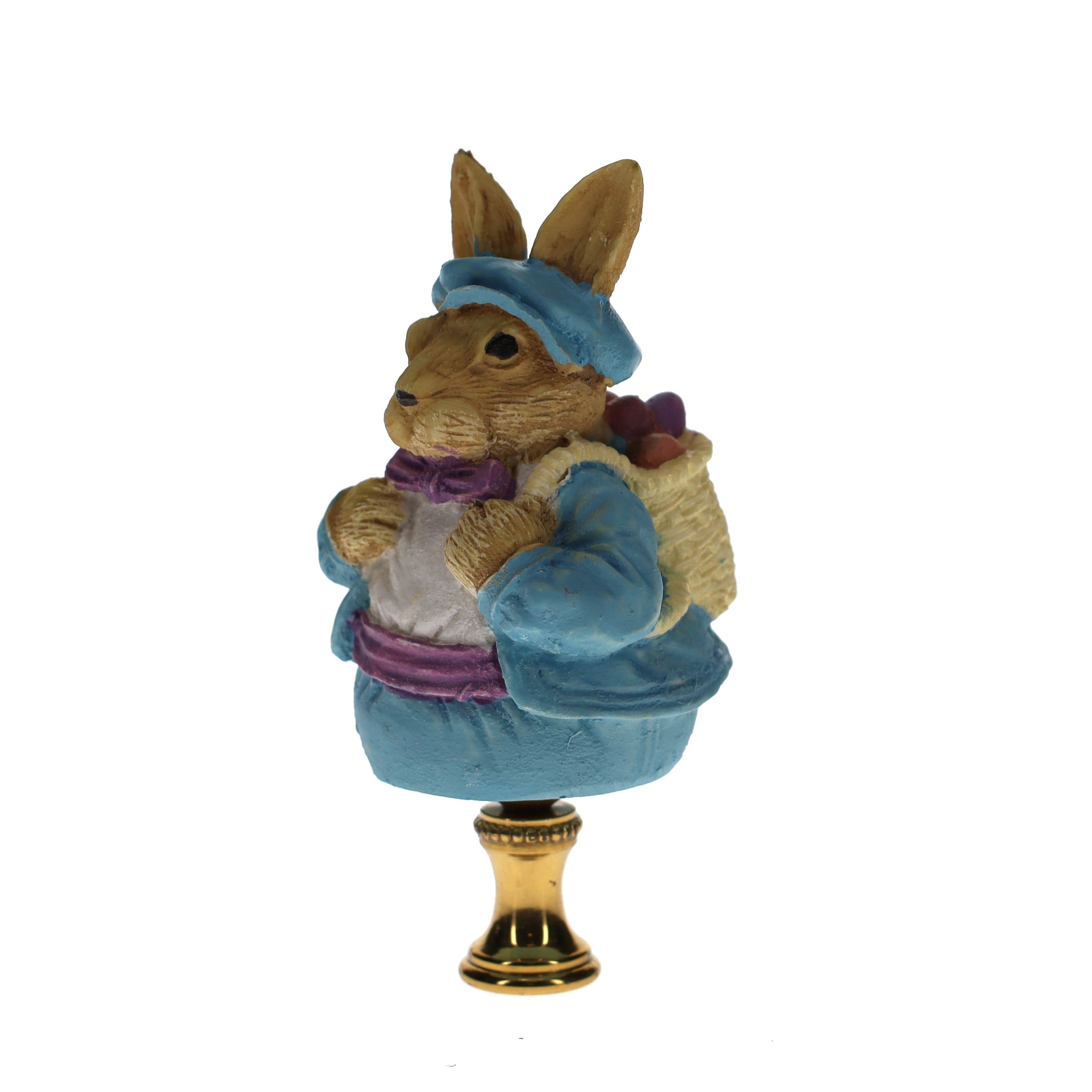 3-3/4" Tall Brass Finial Easter Rabbit, Bunny Backpack of Eggs, 1/4-27F Tap (15100M)