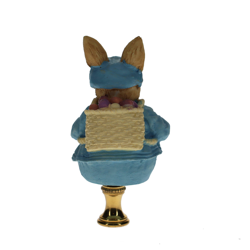 3-3/4" Tall Brass Finial Easter Rabbit, Bunny Backpack of Eggs, 1/4-27F Tap (15100M)