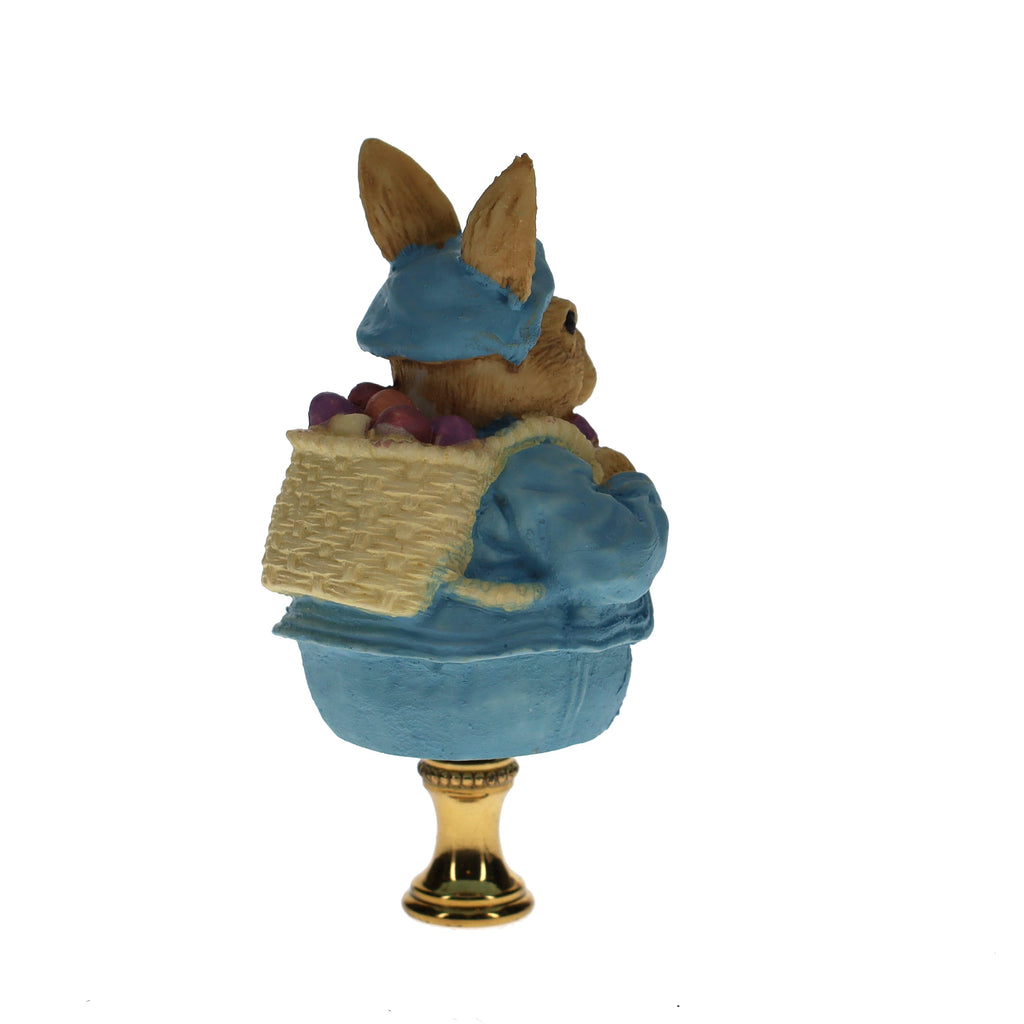 3-3/4" Tall Brass Finial Easter Rabbit, Bunny Backpack of Eggs, 1/4-27F Tap (15100M)