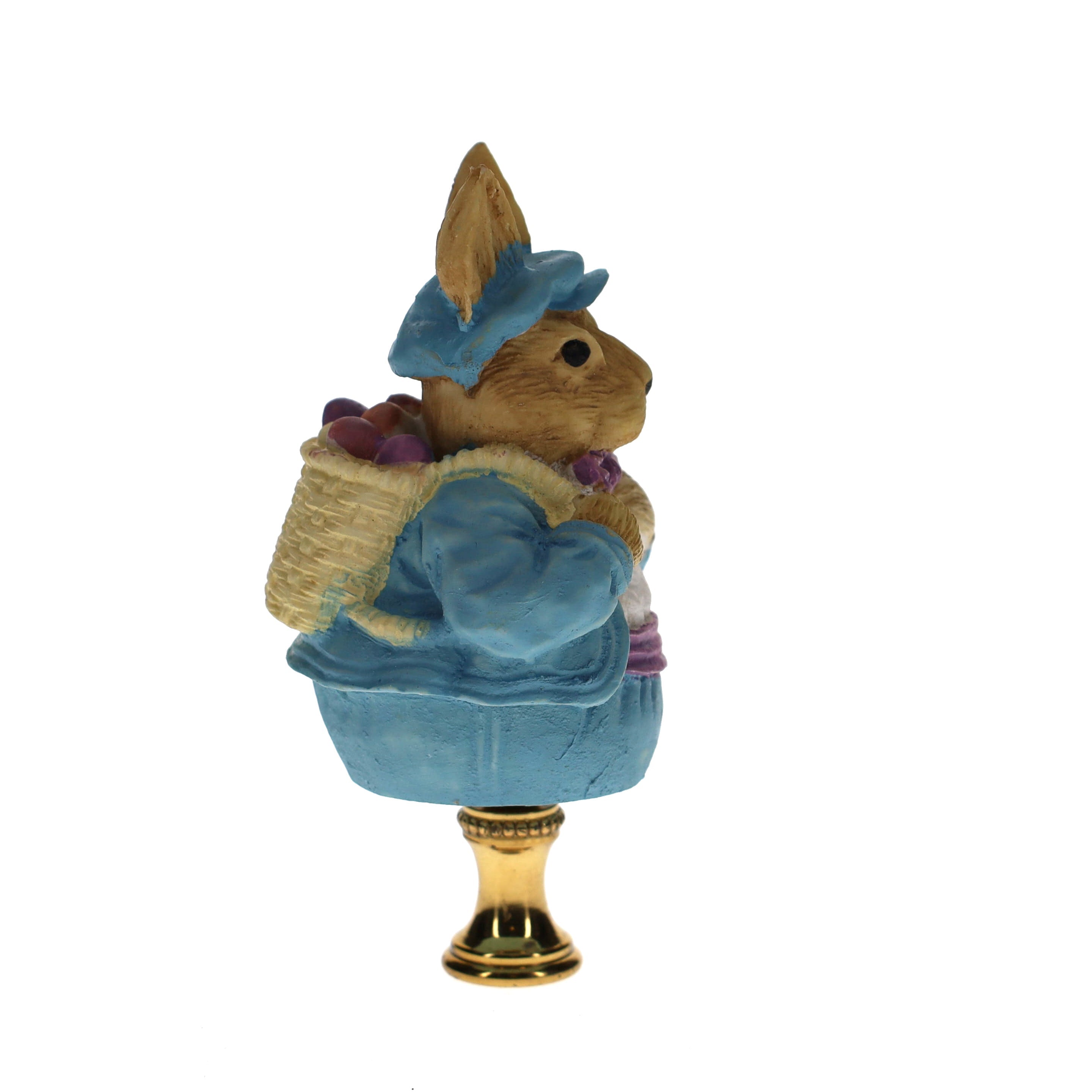 3-3/4" Tall Brass Finial Easter Rabbit, Bunny Backpack of Eggs, 1/4-27F Tap (15100M)