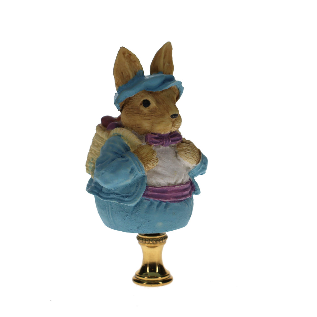 3-3/4" Tall Brass Finial Easter Rabbit, Bunny Backpack of Eggs, 1/4-27F Tap (15100M)