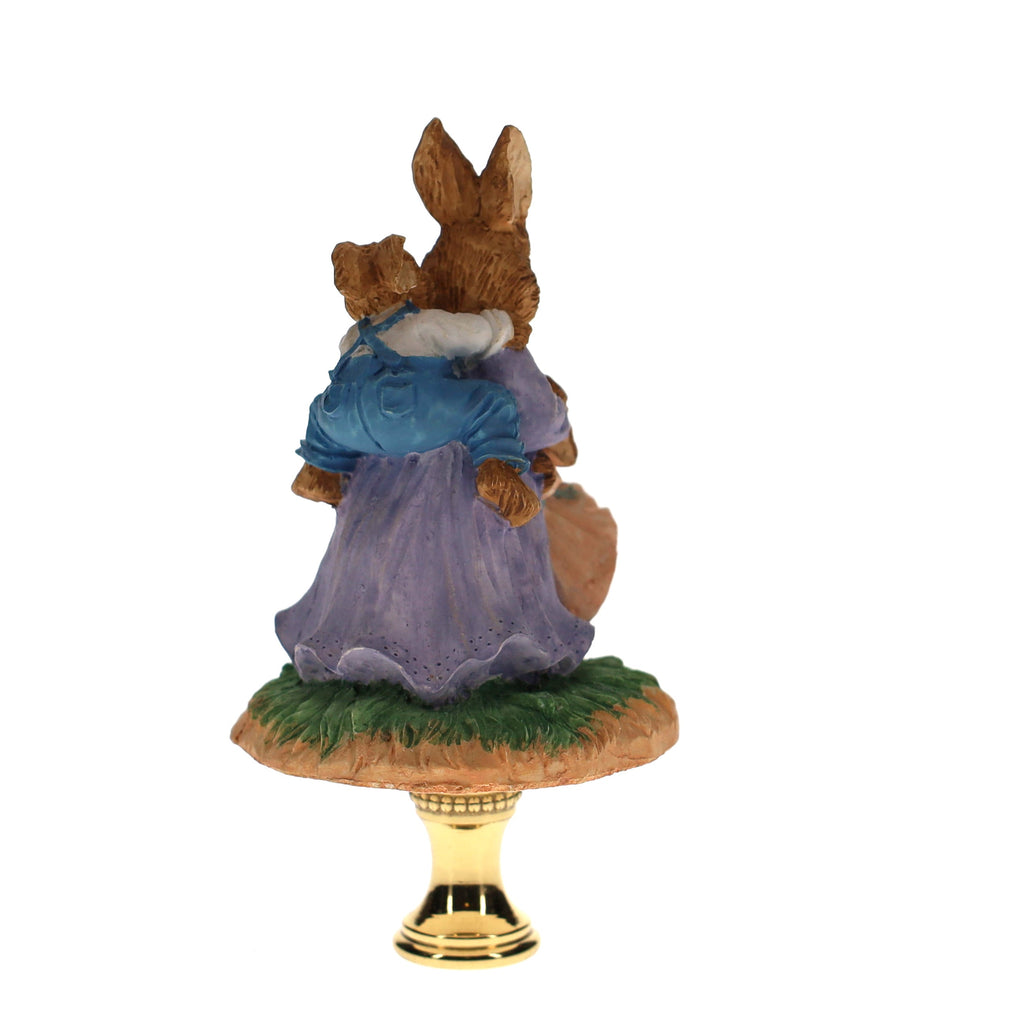 3-1/2" Tall Brass Finial Easter Rabbit, Bunny with Babies 1/4-27F Tap (15101)