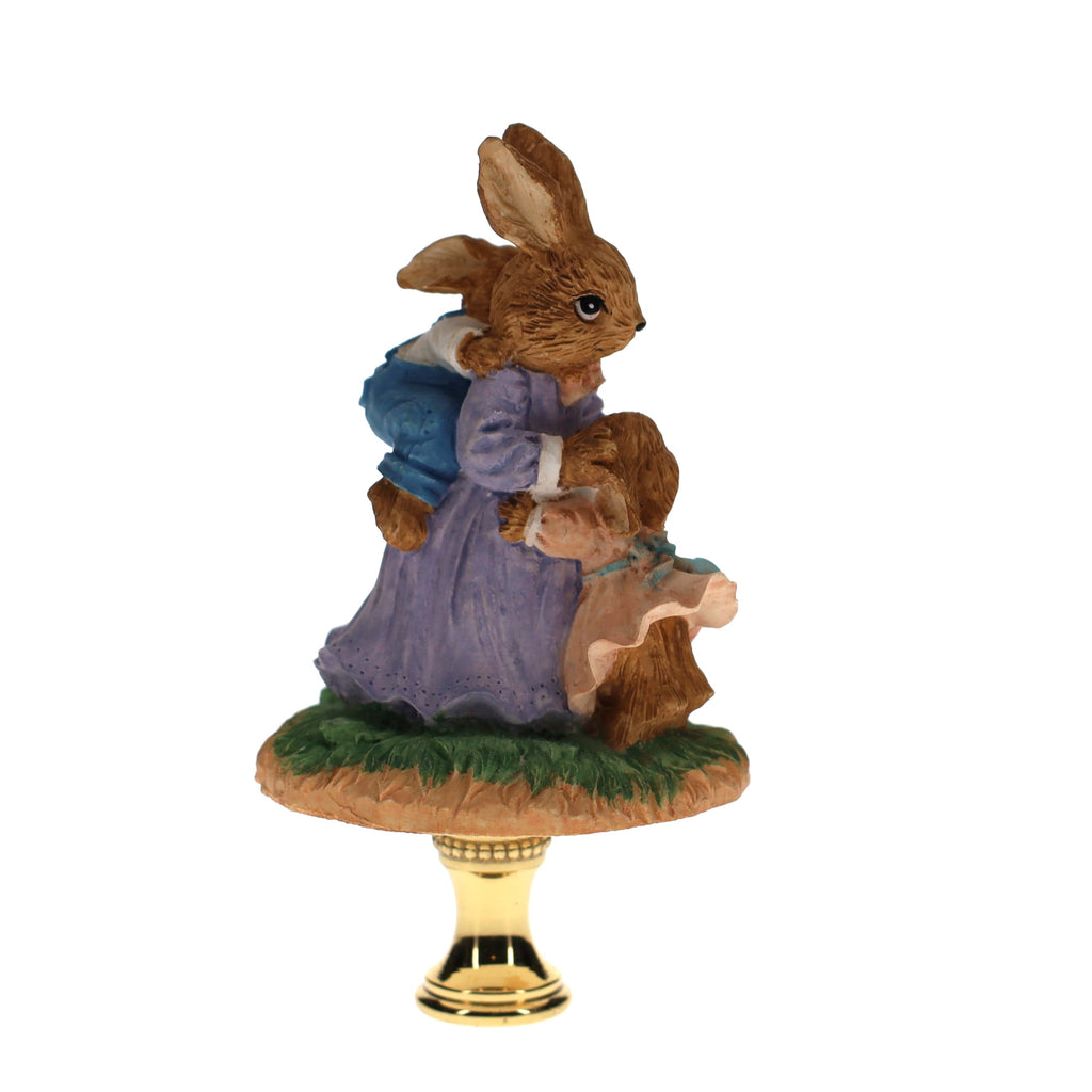 3-1/2" Tall Brass Finial Easter Rabbit, Bunny with Babies 1/4-27F Tap (15101)