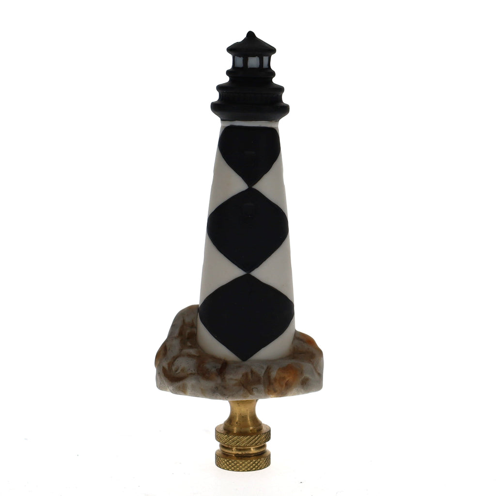 4-1/4" Tall Brass Finial Lighthouse Black & White 1/4-27F Tap (15103)