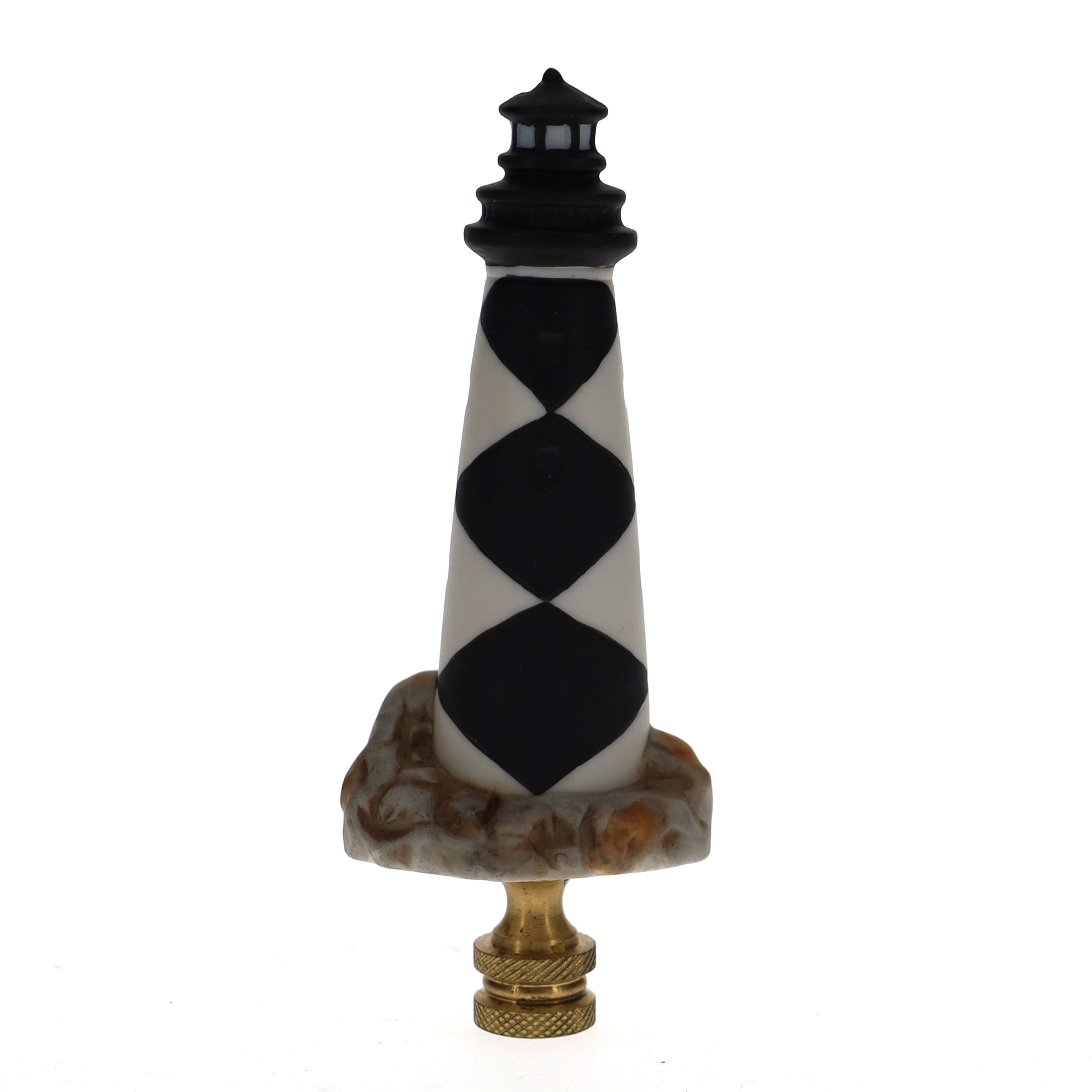 4-1/4" Tall Brass Finial Lighthouse Black & White 1/4-27F Tap (15103)
