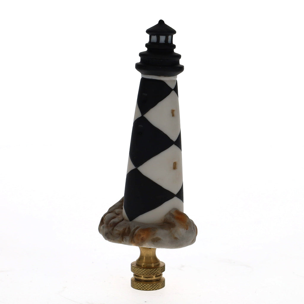 4-1/4" Tall Brass Finial Lighthouse Black & White 1/4-27F Tap (15103)