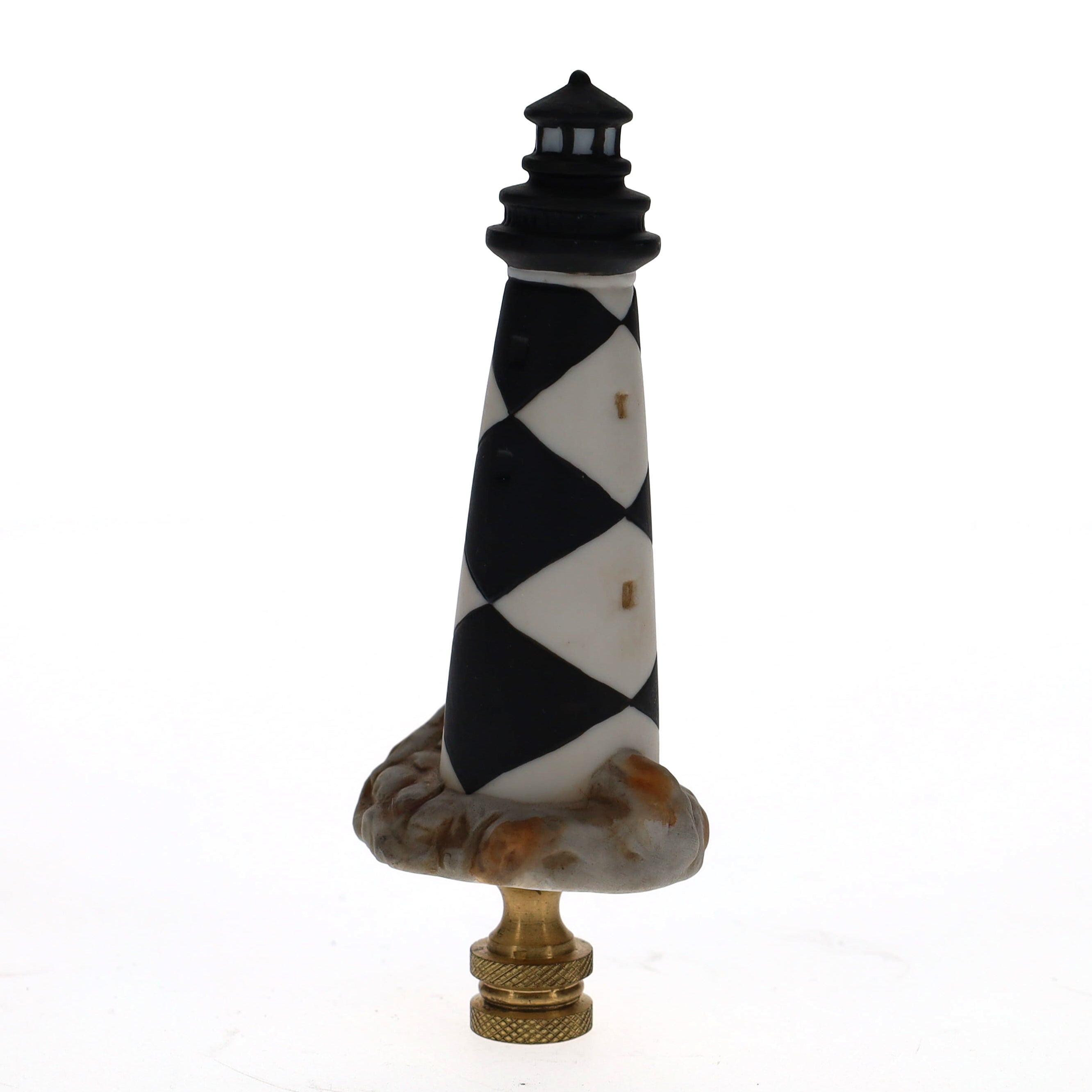 4-1/4" Tall Brass Finial Lighthouse Black & White 1/4-27F Tap (15103)