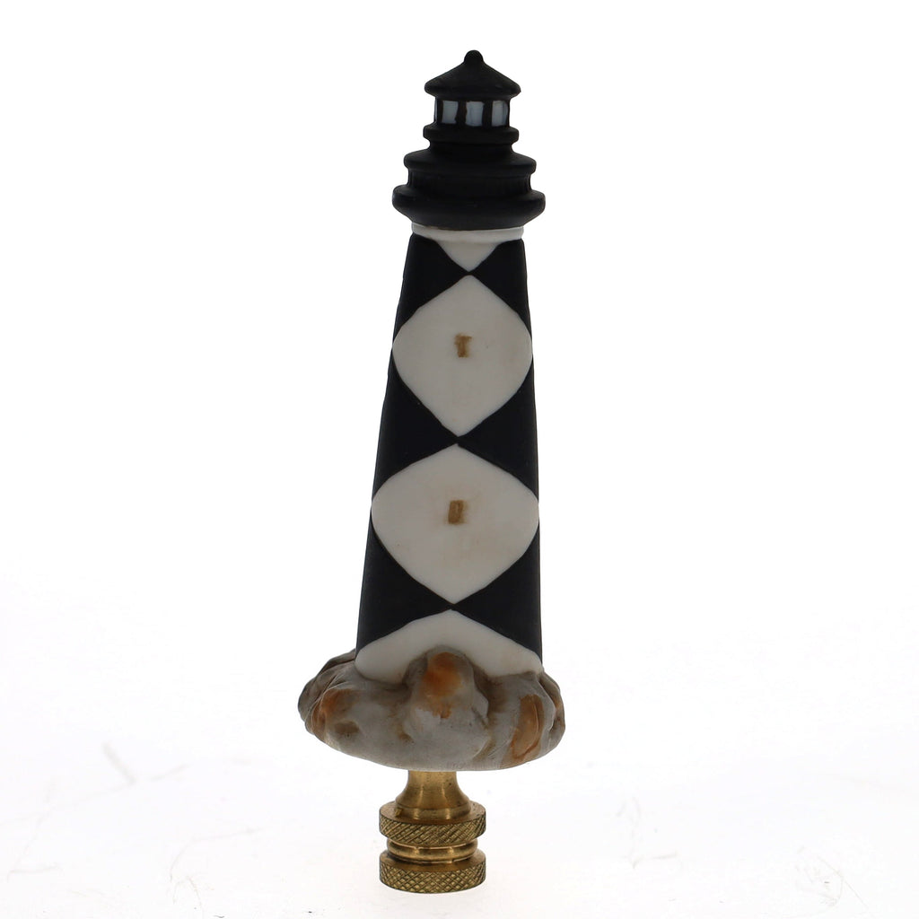 4-1/4" Tall Brass Finial Lighthouse Black & White 1/4-27F Tap (15103)