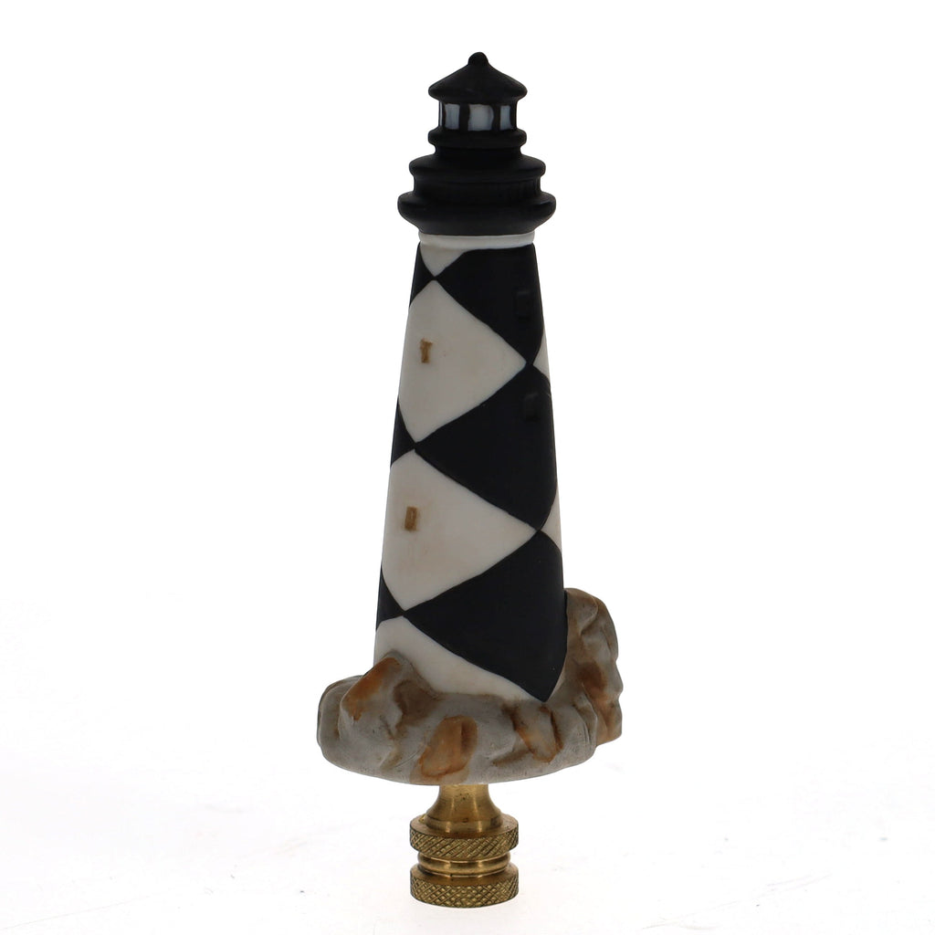 4-1/4" Tall Brass Finial Lighthouse Black & White 1/4-27F Tap (15103)