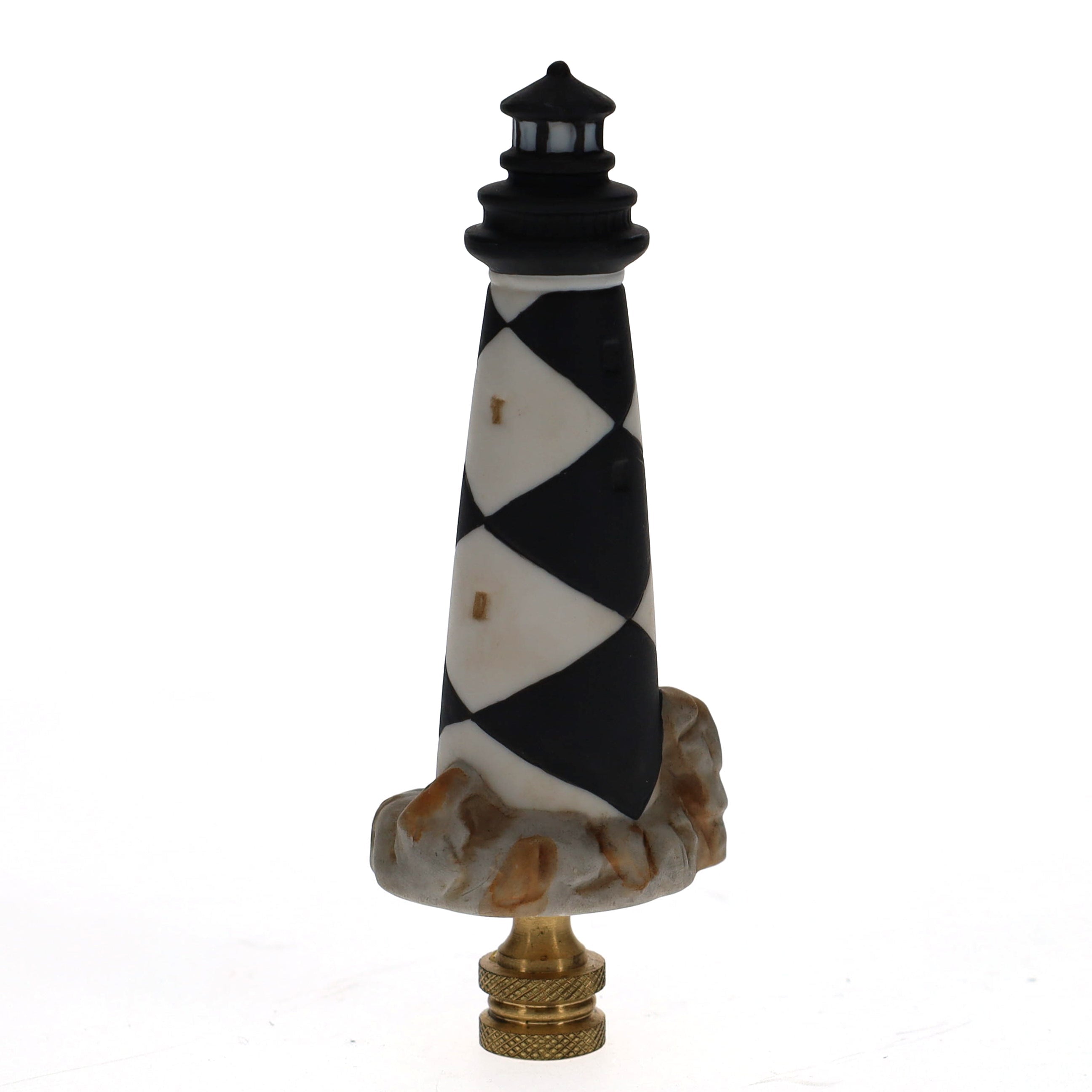 4-1/4" Tall Brass Finial Lighthouse Black & White 1/4-27F Tap (15103)