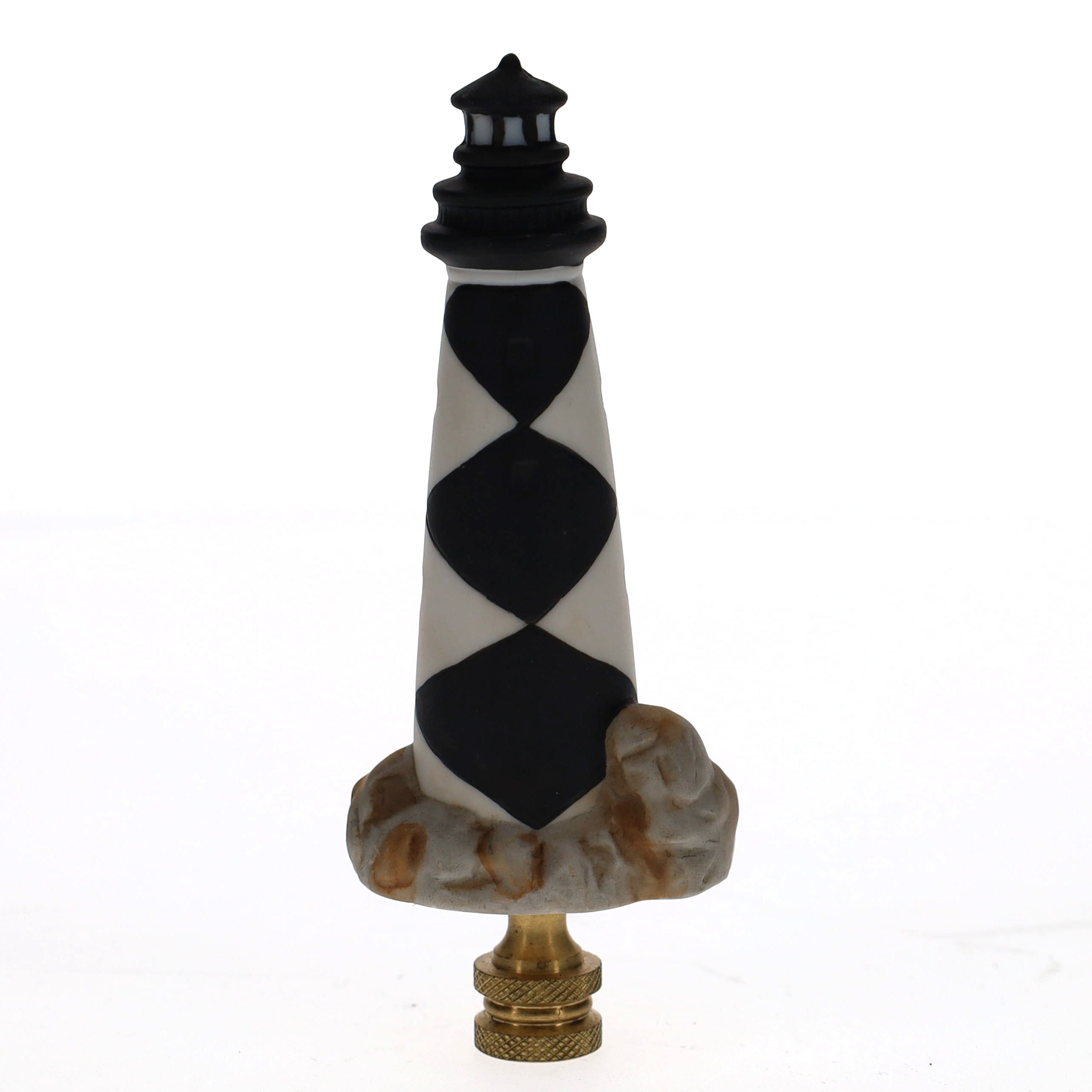 4-1/4" Tall Brass Finial Lighthouse Black & White 1/4-27F Tap (15103)