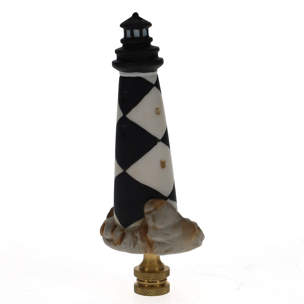 4-1/4" Tall Brass Finial Lighthouse Black & White 1/4-27F Tap (15103)