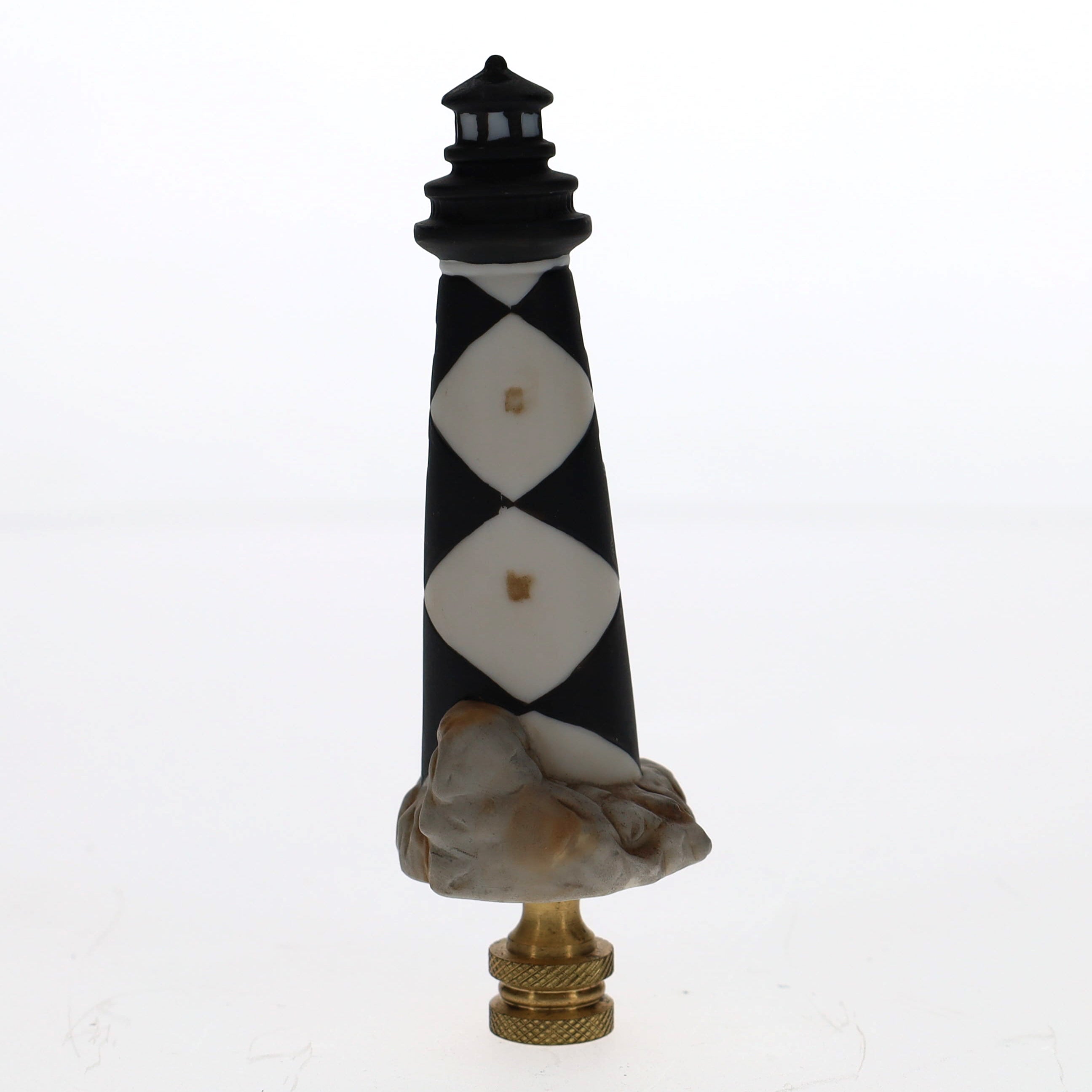 4-1/4" Tall Brass Finial Lighthouse Black & White 1/4-27F Tap (15103)