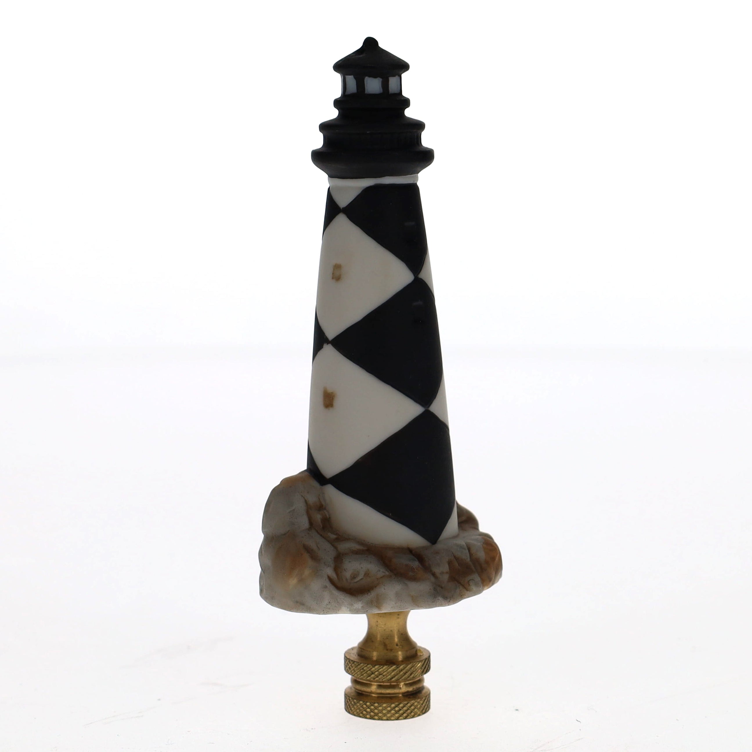 4-1/4" Tall Brass Finial Lighthouse Black & White 1/4-27F Tap (15103)