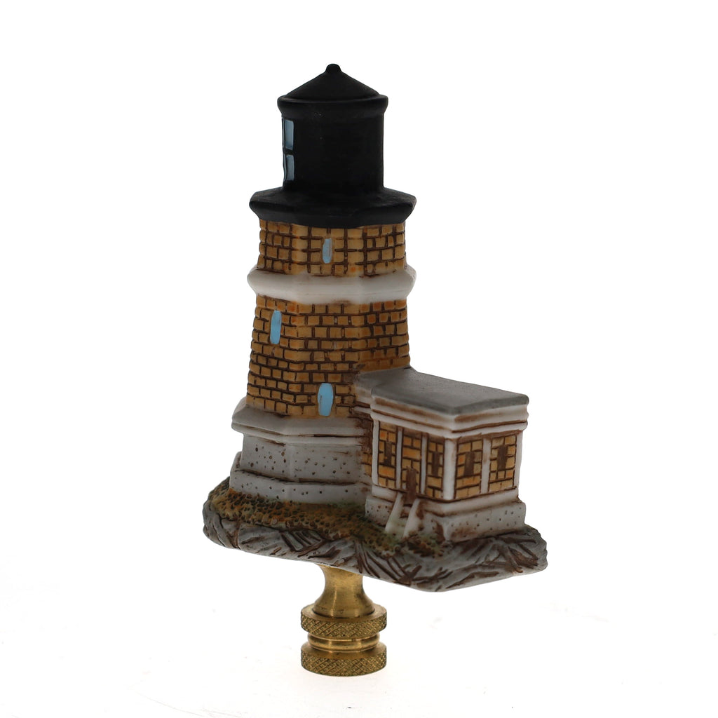 4-1/8" Tall Brass Finial Lighthouse Brown Tile Pattern, 1/4-27F Tap (15104)
