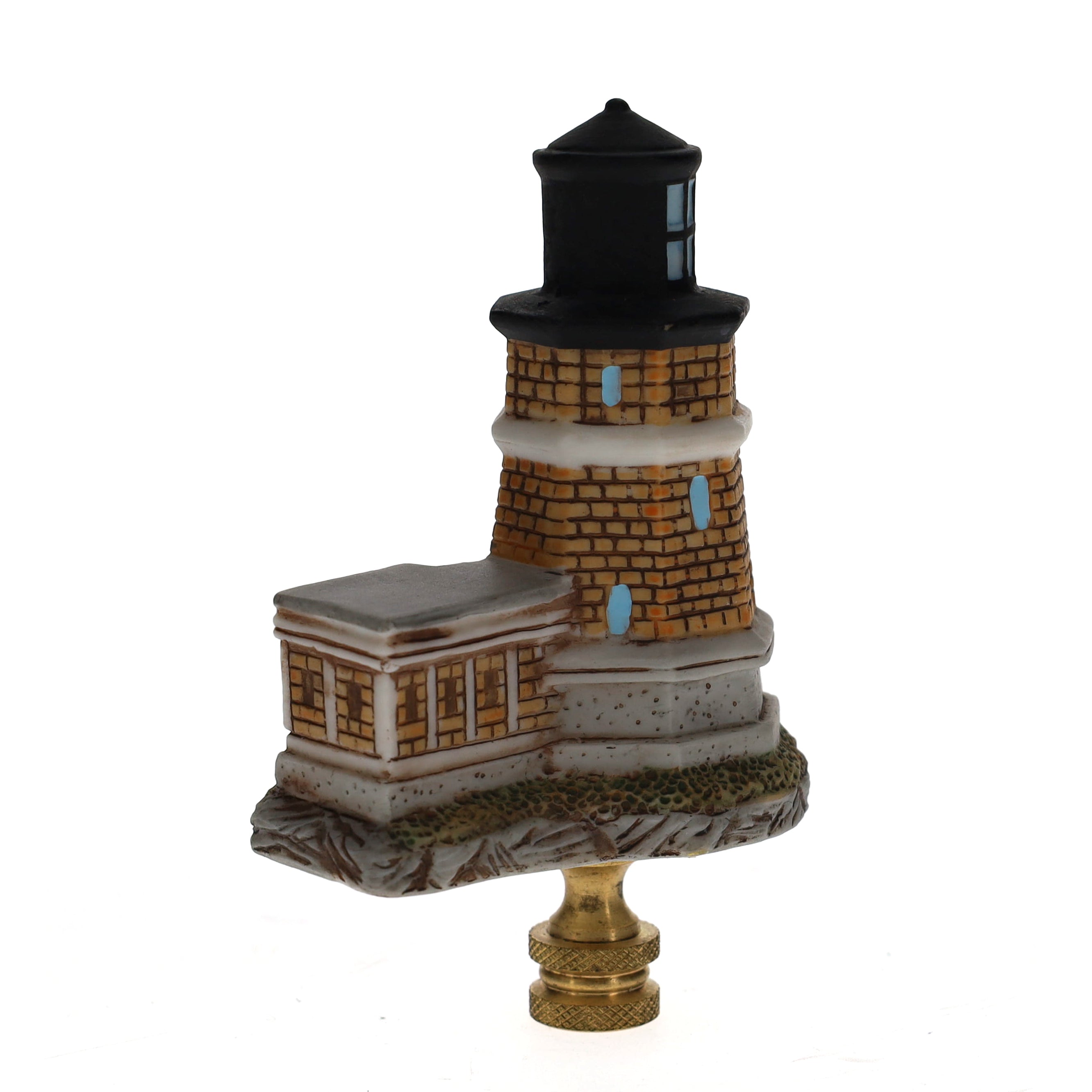 4-1/8" Tall Brass Finial Lighthouse Brown Tile Pattern, 1/4-27F Tap (15104)
