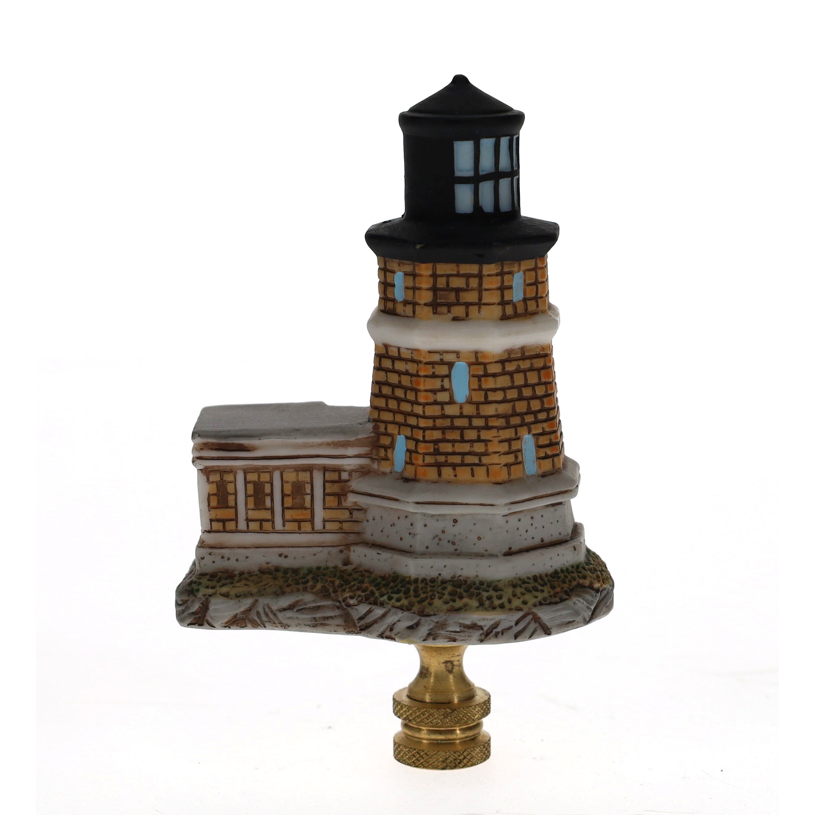 4-1/8" Tall Brass Finial Lighthouse Brown Tile Pattern, 1/4-27F Tap (15104)