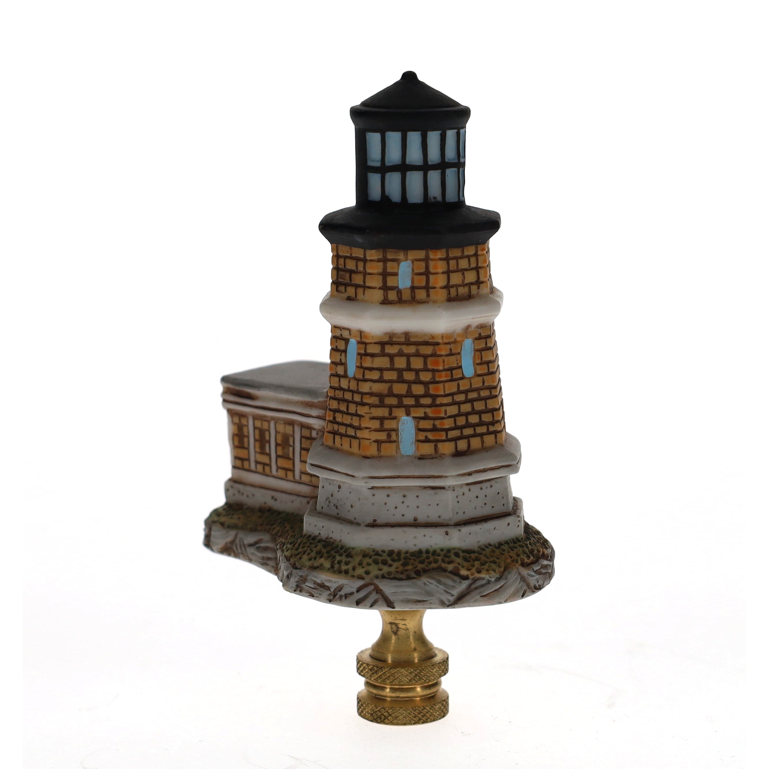4-1/8" Tall Brass Finial Lighthouse Brown Tile Pattern, 1/4-27F Tap (15104)