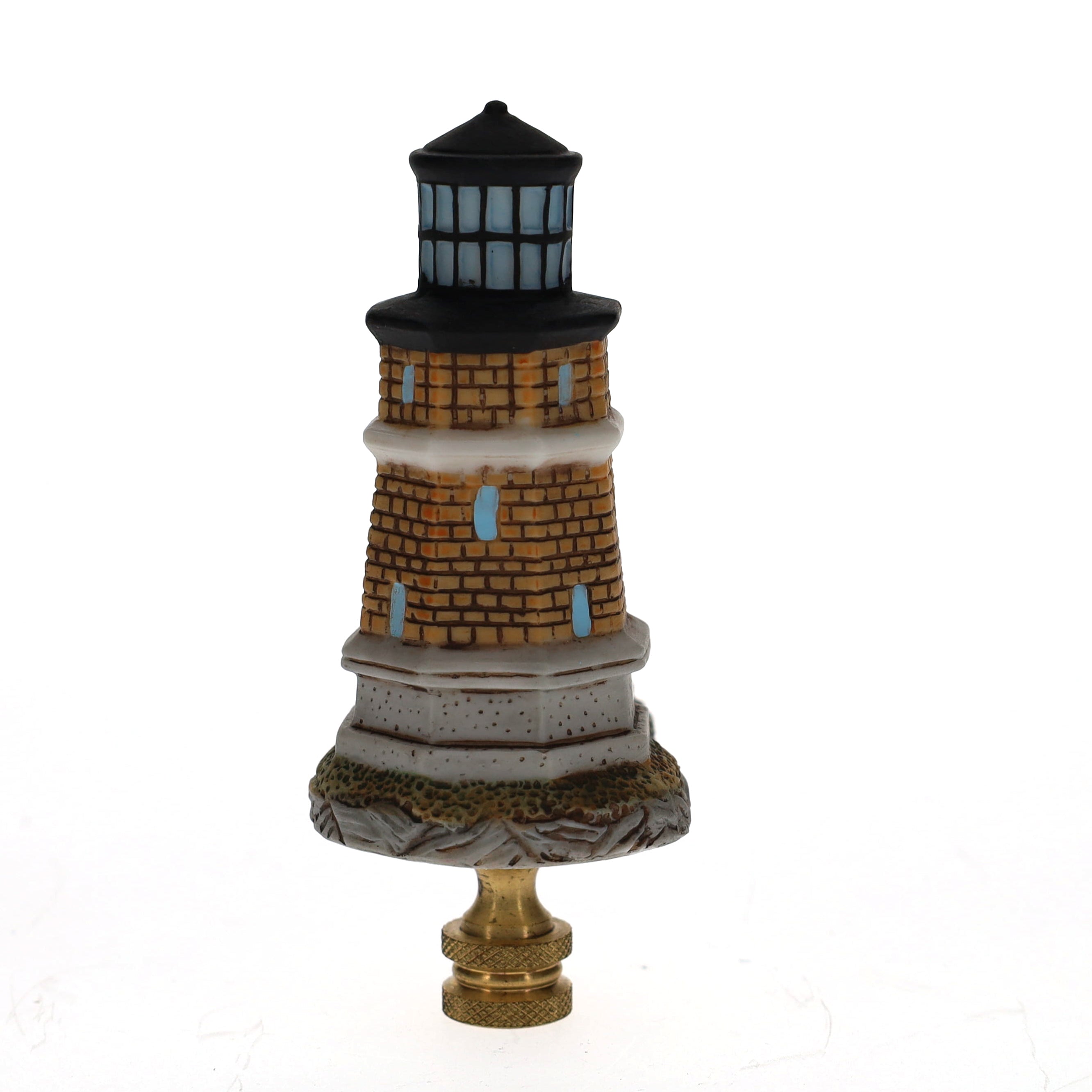 4-1/8" Tall Brass Finial Lighthouse Brown Tile Pattern, 1/4-27F Tap (15104)