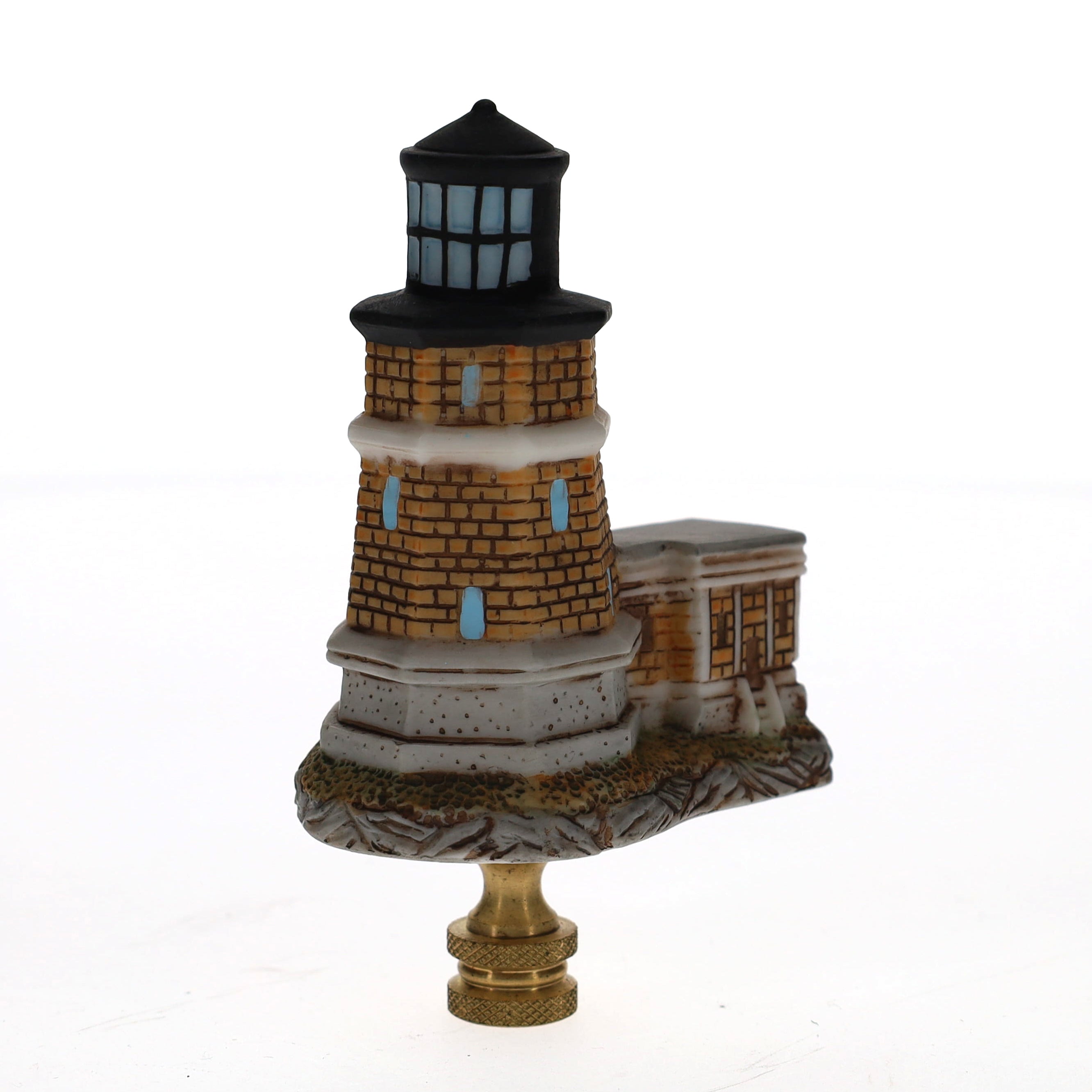 4-1/8" Tall Brass Finial Lighthouse Brown Tile Pattern, 1/4-27F Tap (15104)