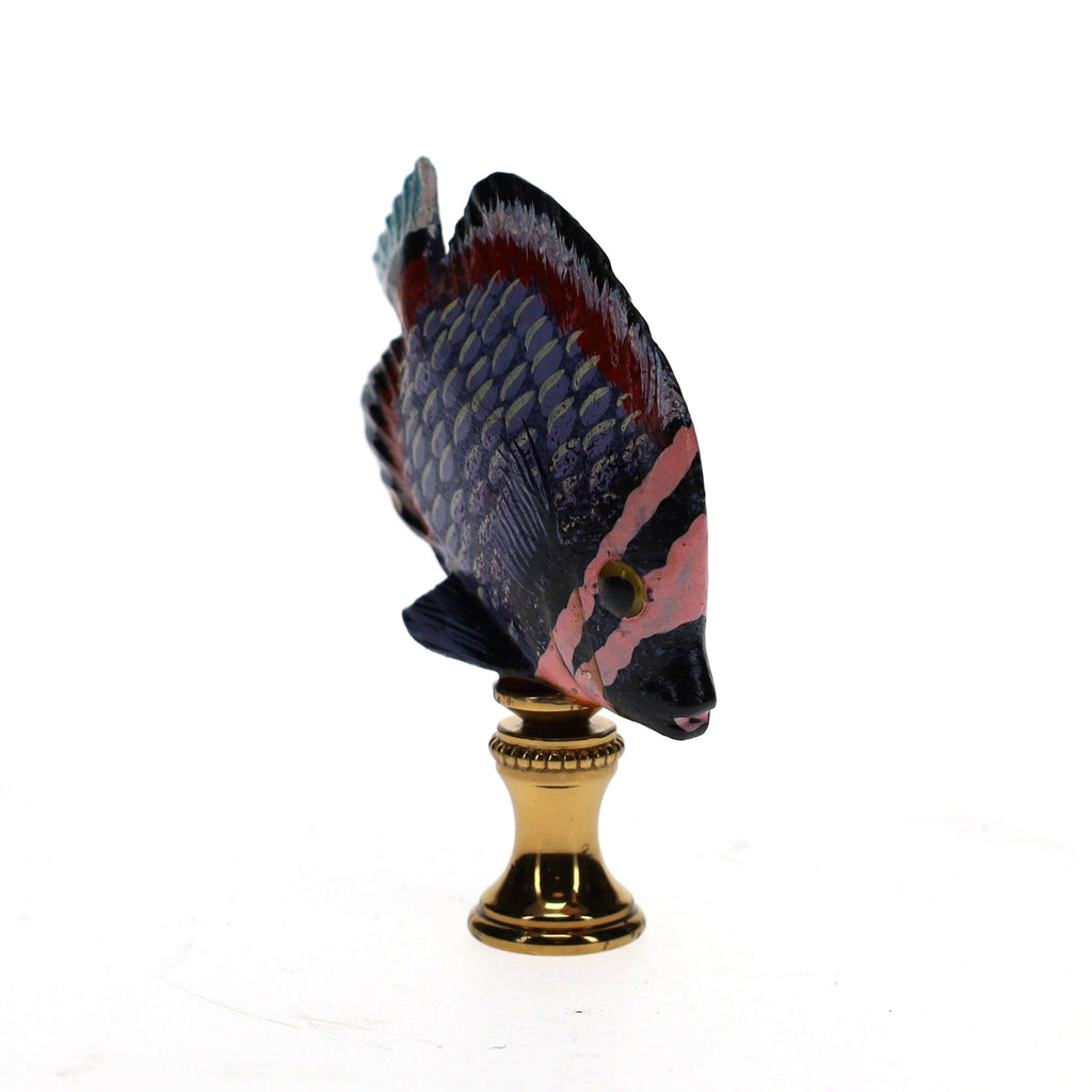 3" Tall Brass Finial Tropical Fish Purple, Pink, Burgundy, Black 1/4-27F Tap (15105)