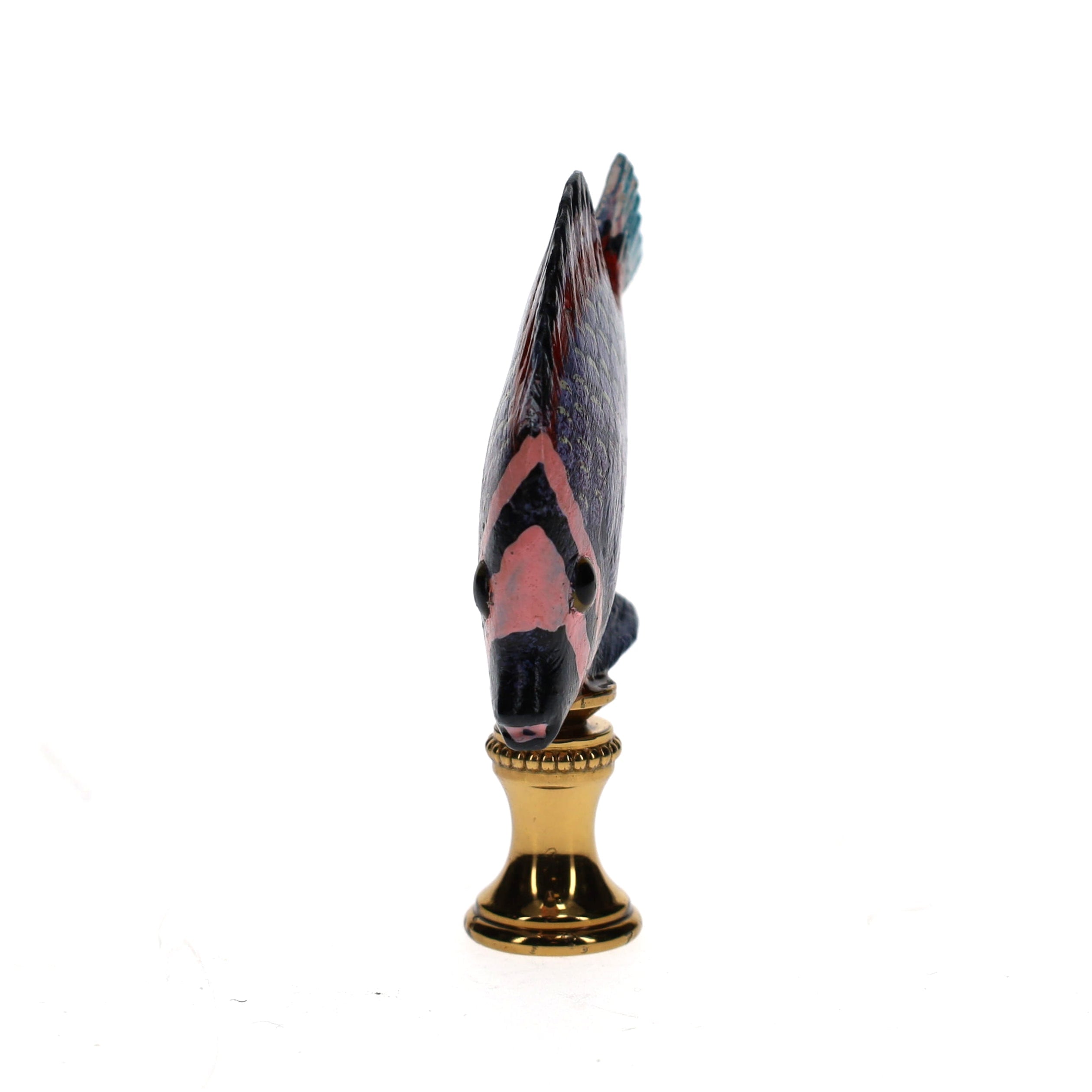 3" Tall Brass Finial Tropical Fish Purple, Pink, Burgundy, Black 1/4-27F Tap (15105)