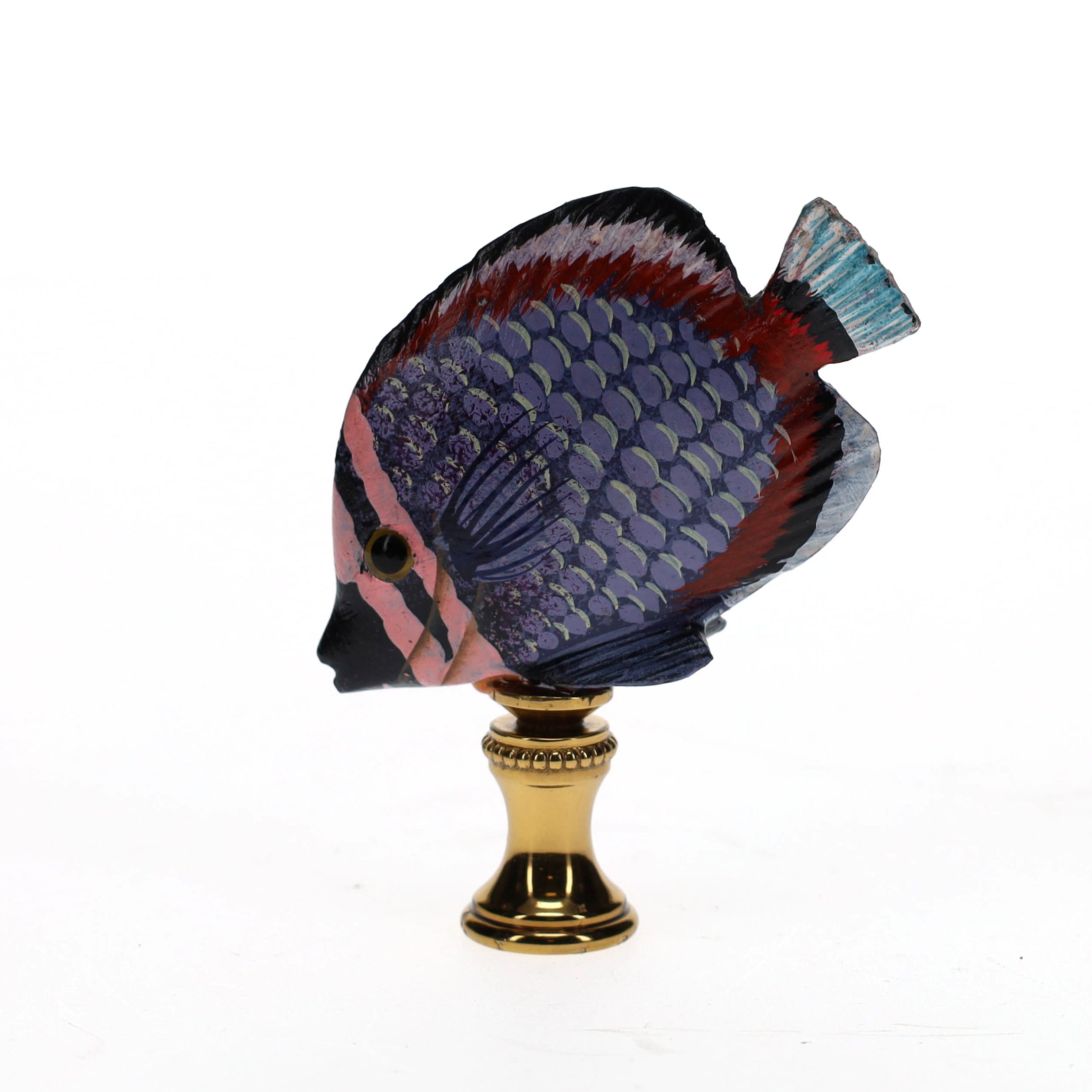 3" Tall Brass Finial Tropical Fish Purple, Pink, Burgundy, Black 1/4-27F Tap (15105)