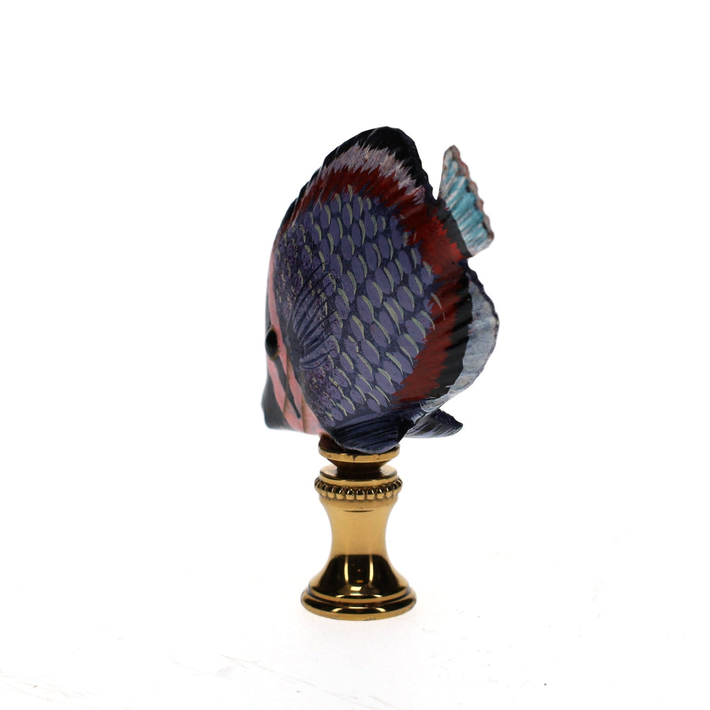 3" Tall Brass Finial Tropical Fish Purple, Pink, Burgundy, Black 1/4-27F Tap (15105)